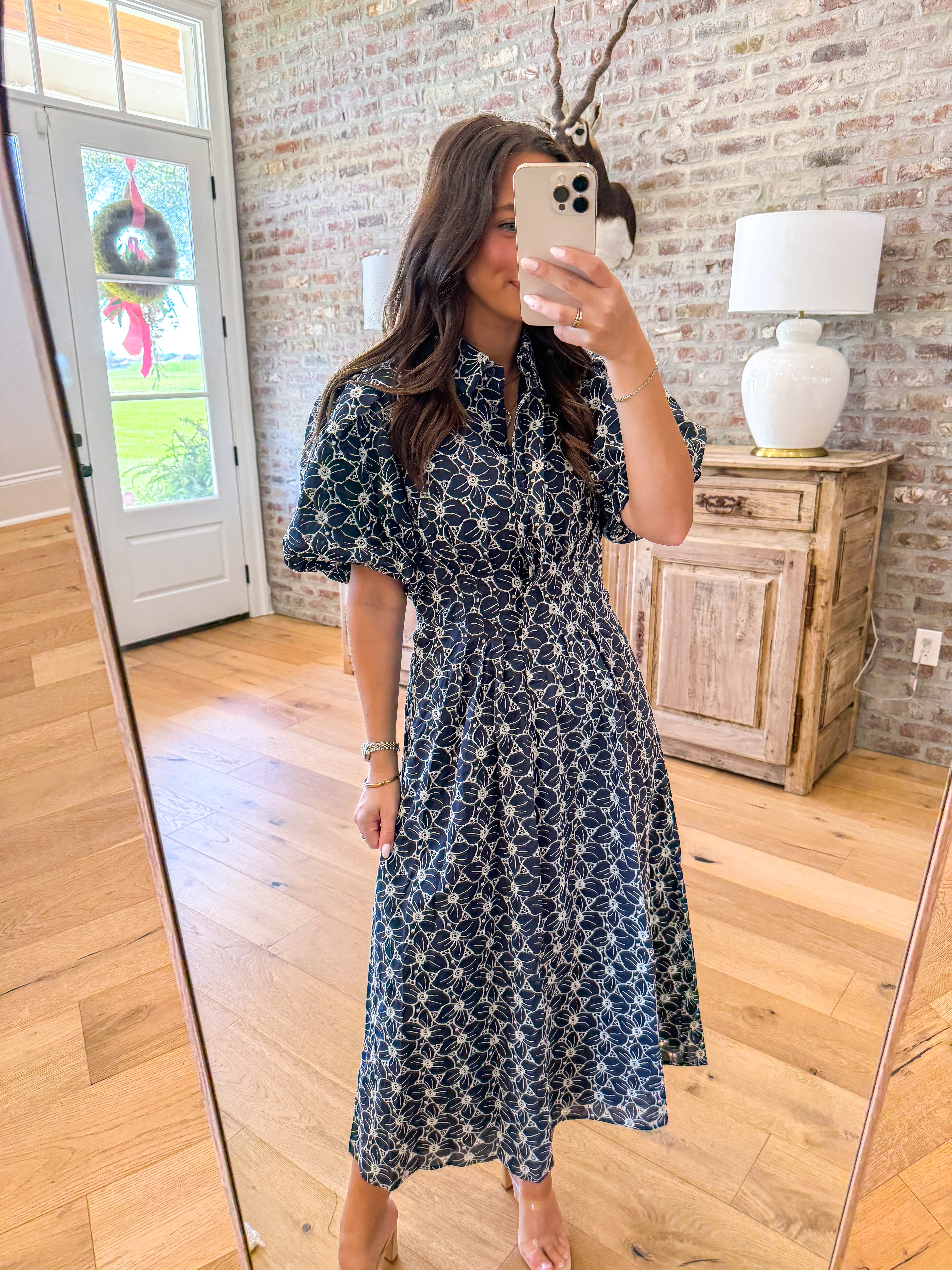 Ellis Eyelet Midi Navy