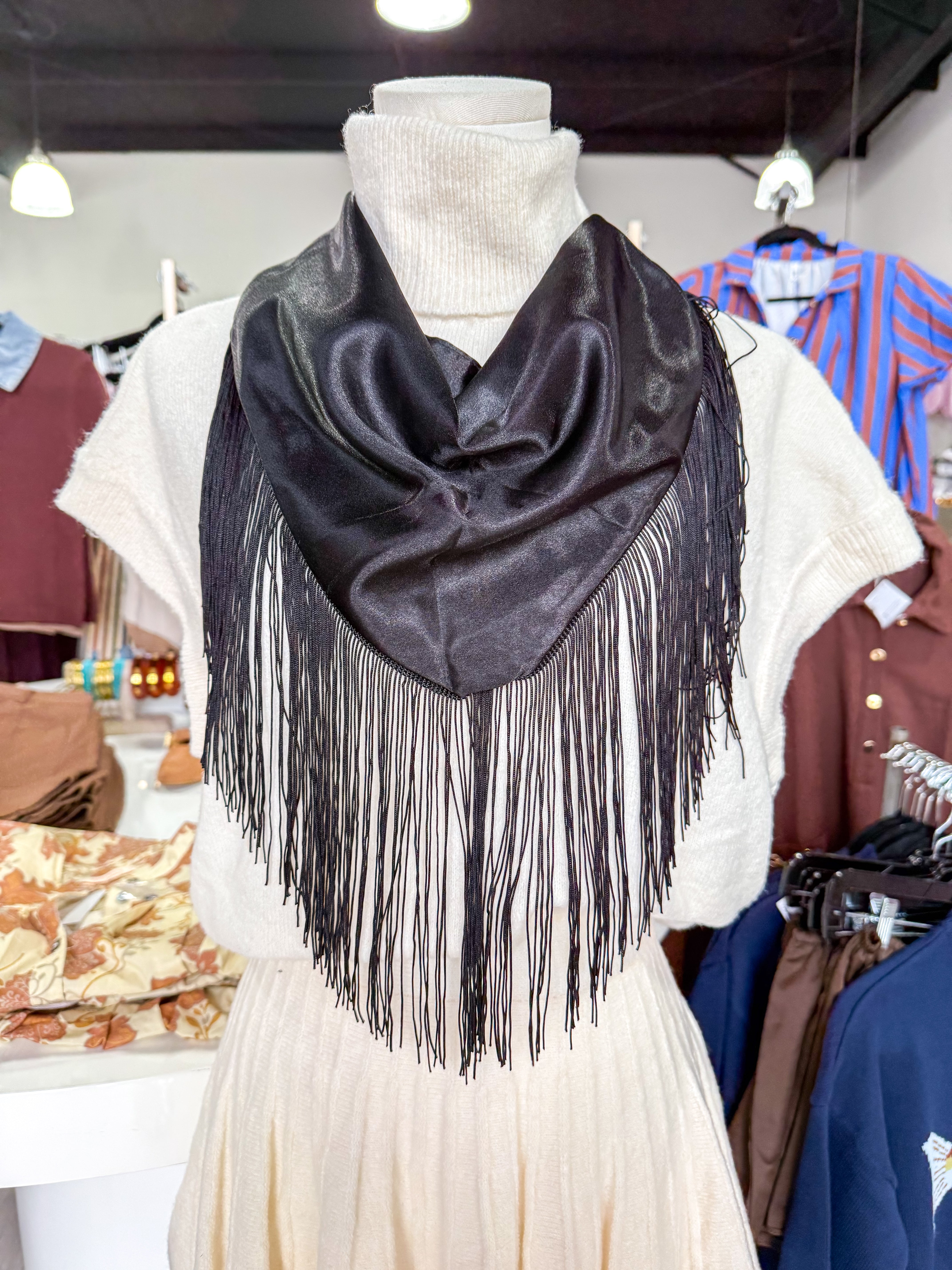 Black Half Fringe Scarf