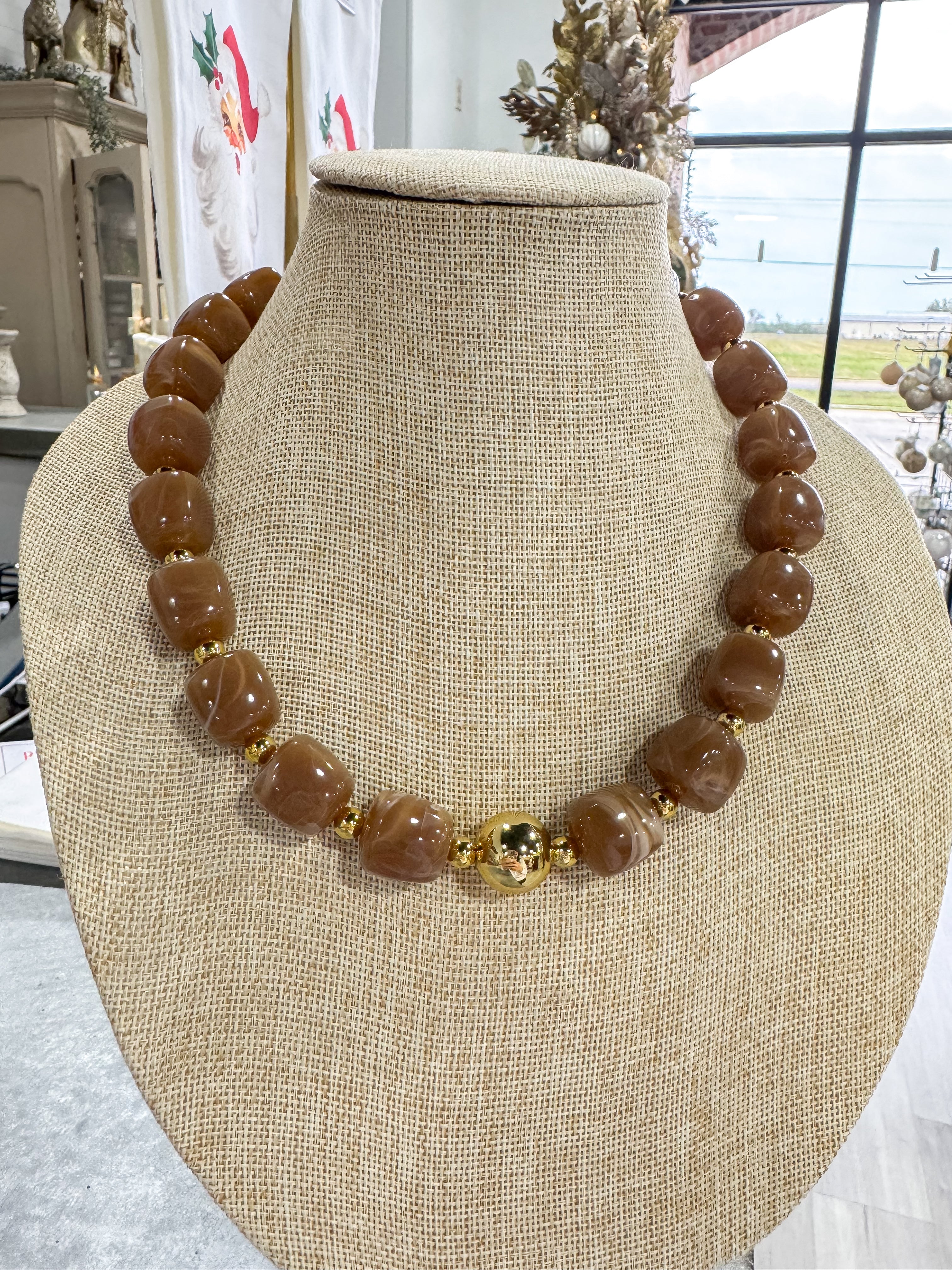 Mocha & Gold Stone Necklace