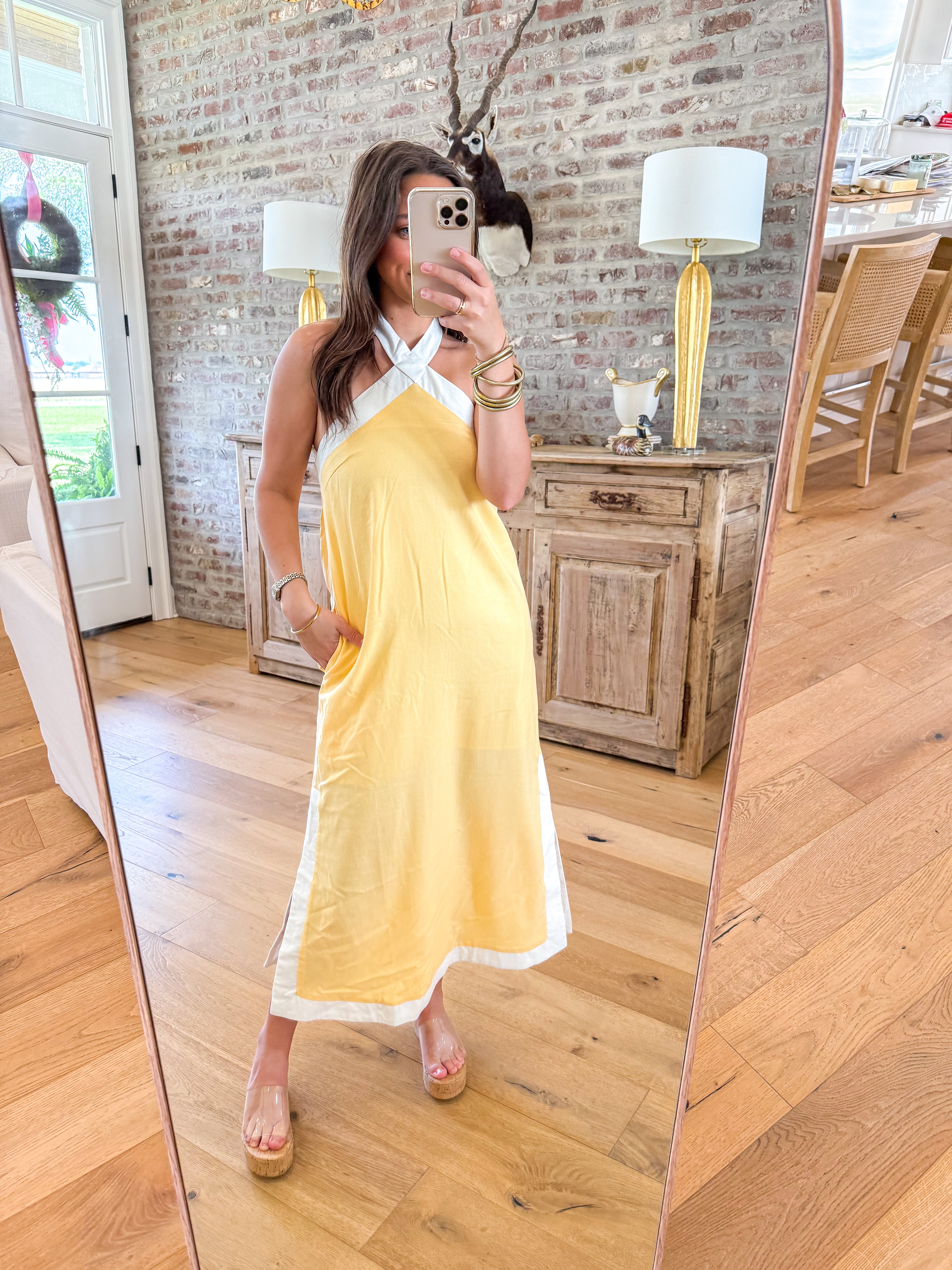 Sunshine & Shadow Halter Midi Yellow