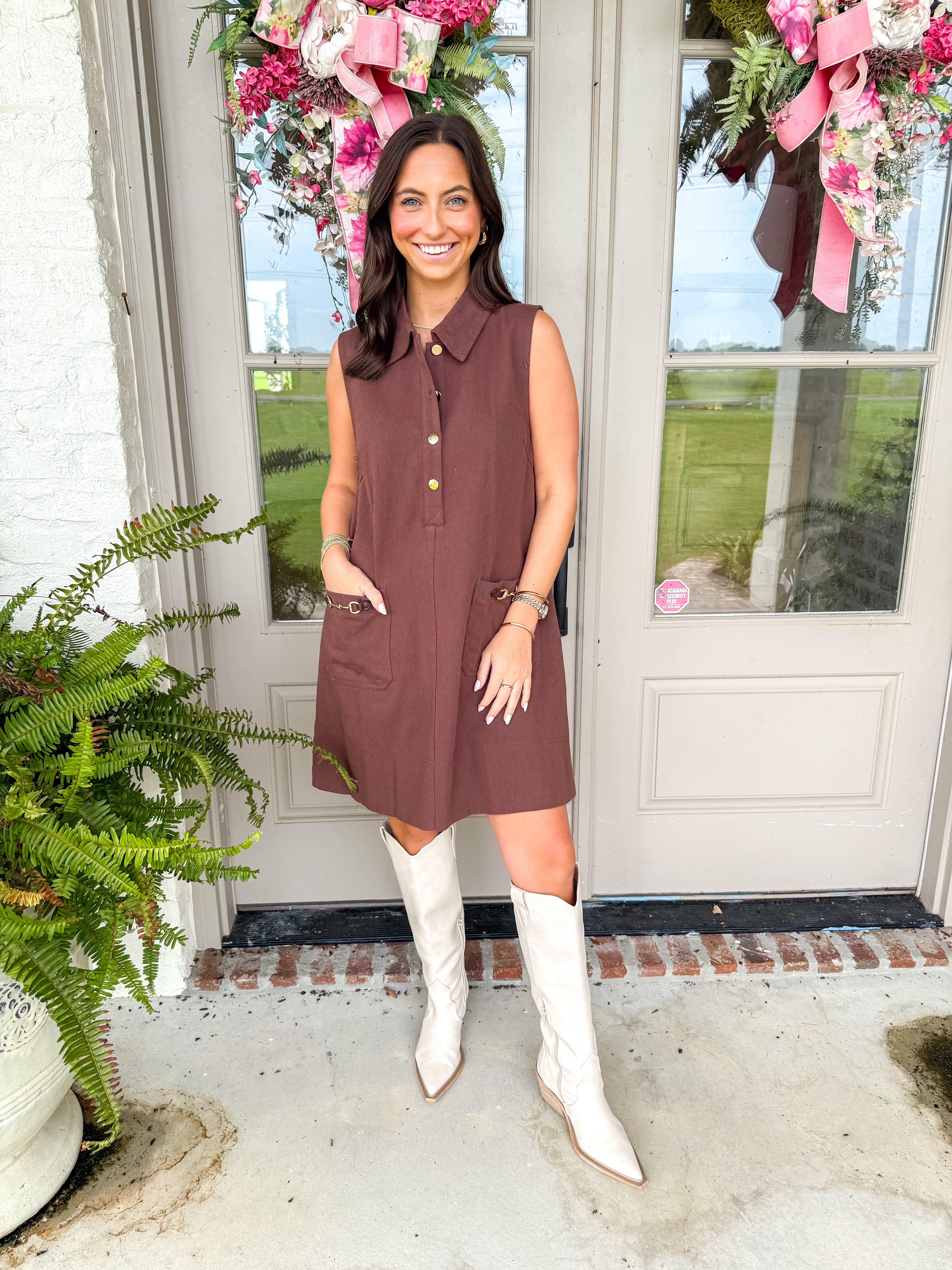 The Sutton Buckle Shift Dress Brown
