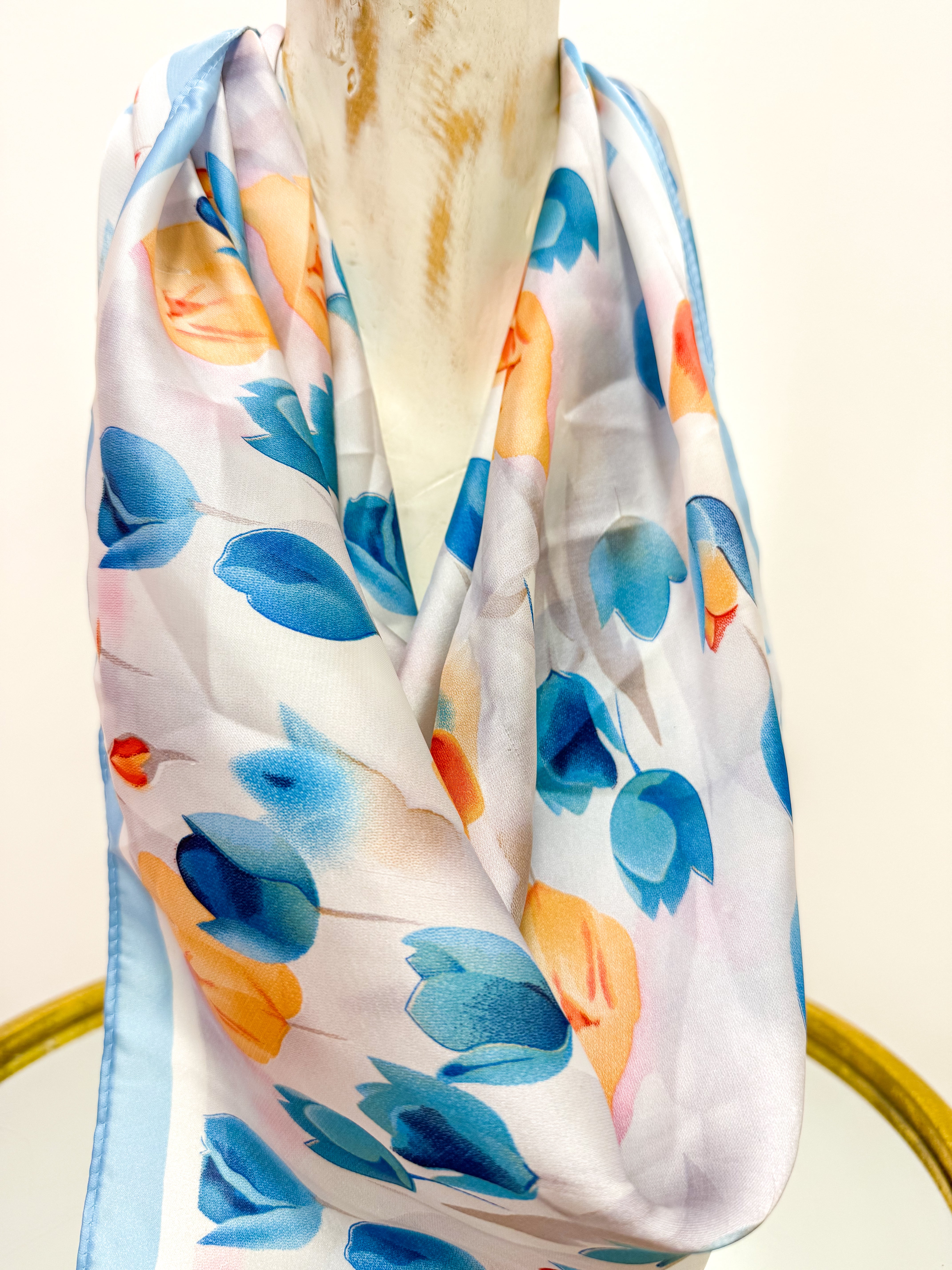 Light Blue & Orange Floral Scarf