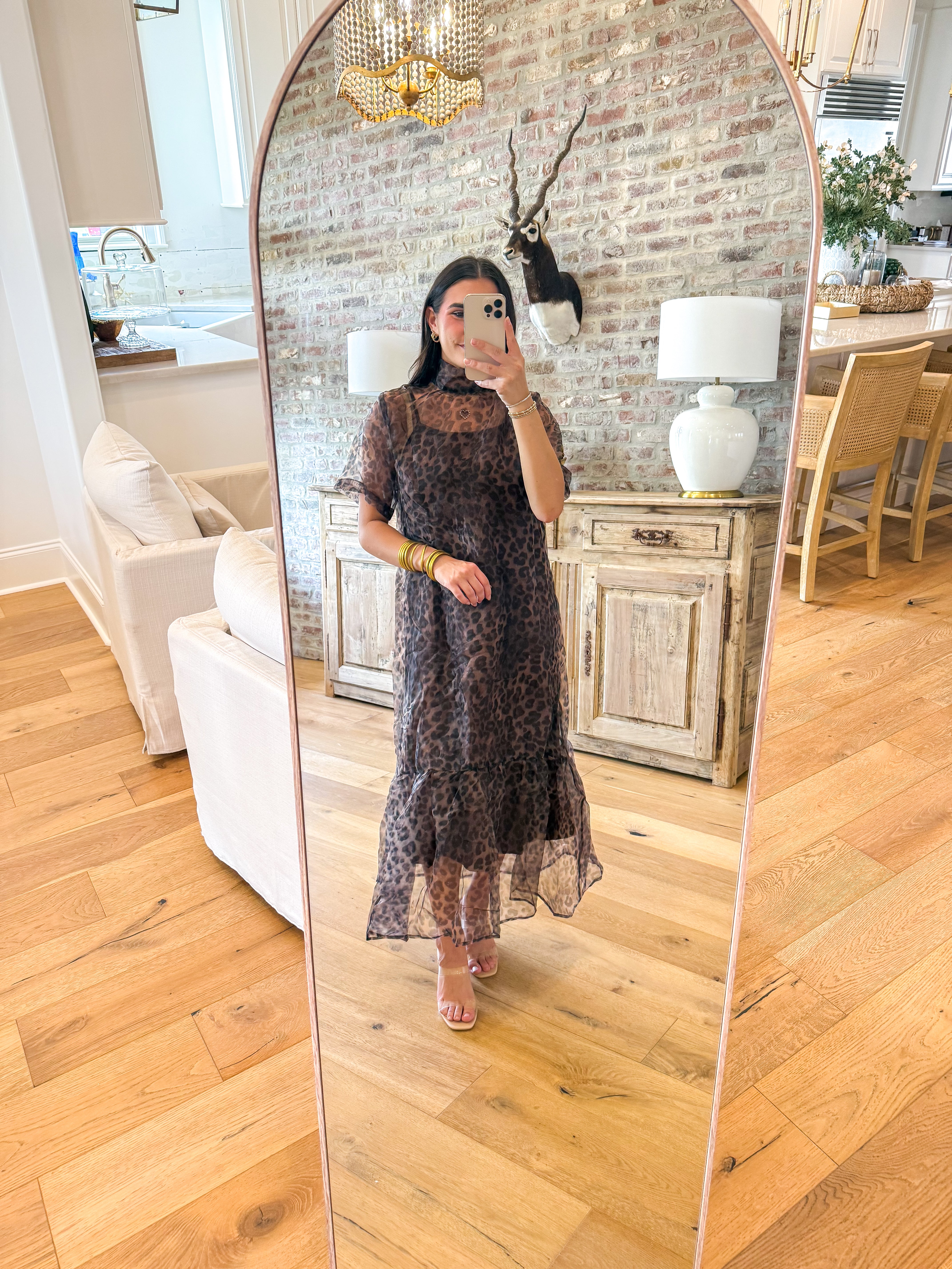 Leopard Organza Scarf-Tie Midi Dress