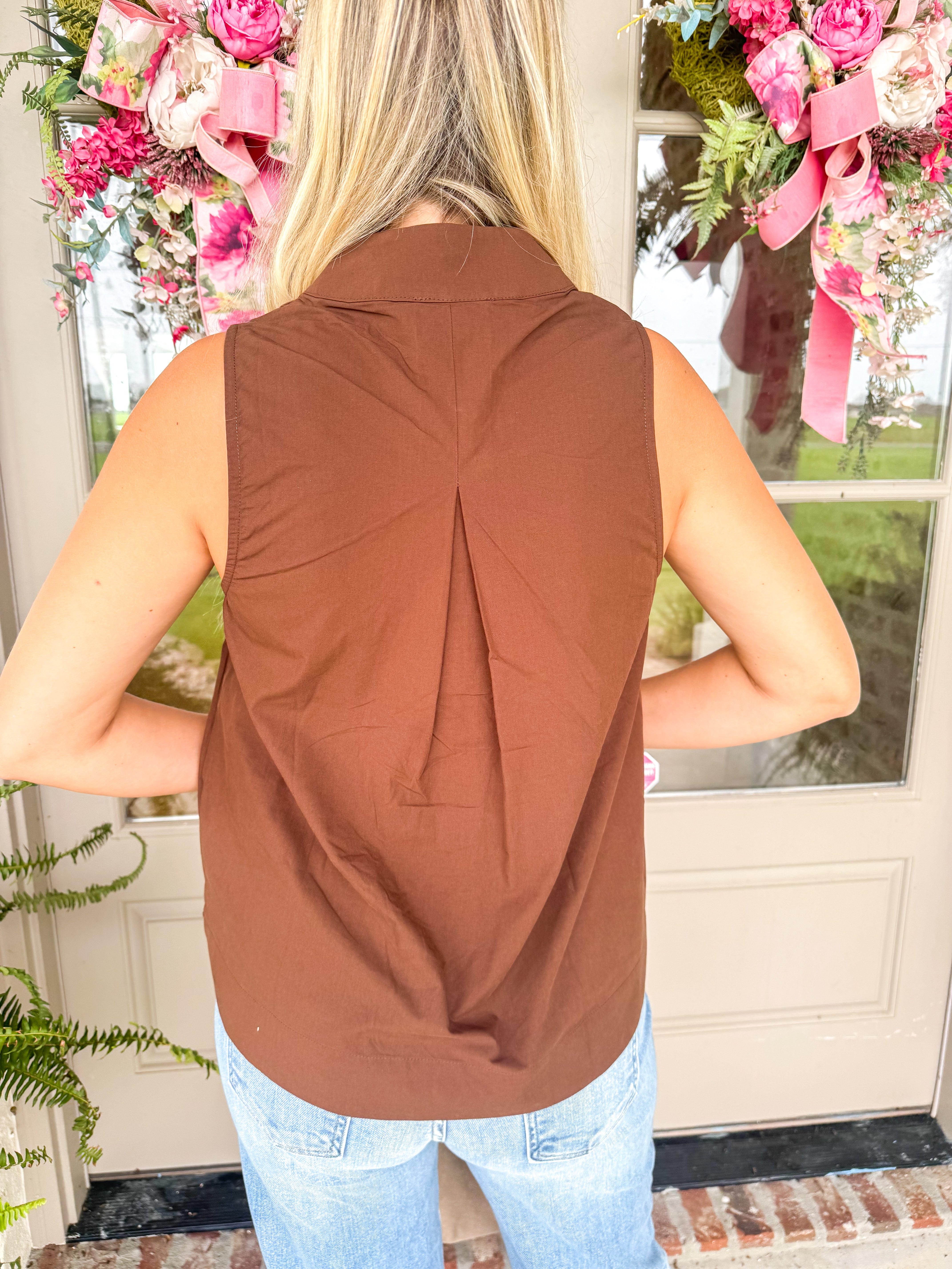 The Olivia Stand-Collar Top Brown