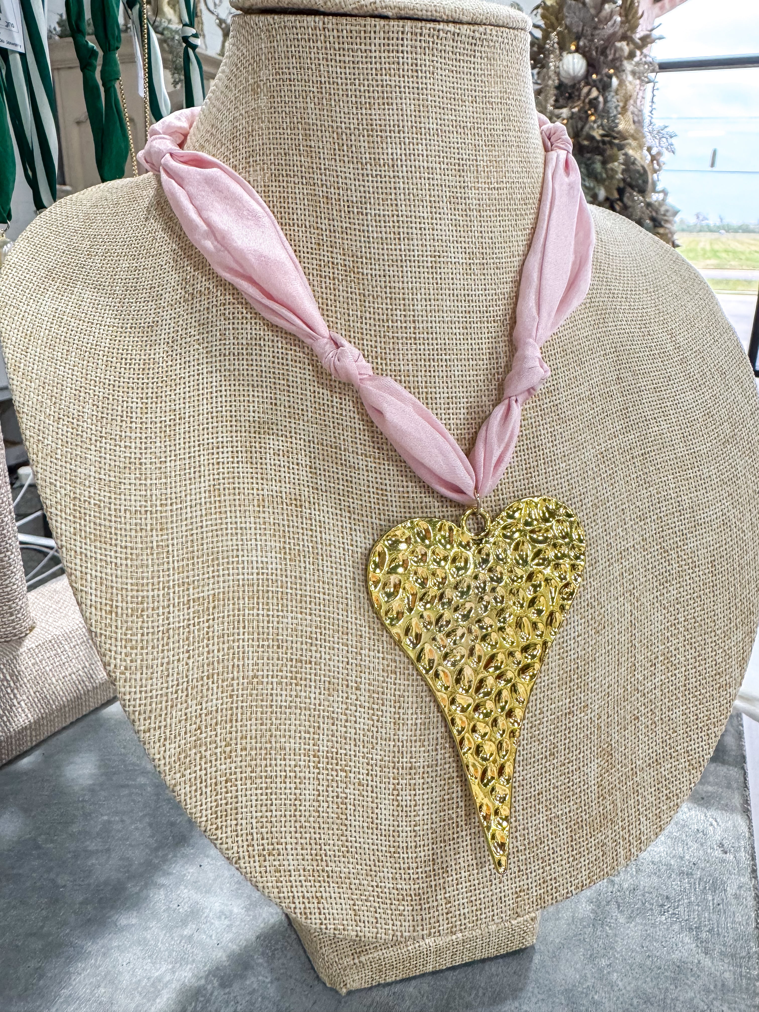 Pink Large Closed Heart Scarf Necklace