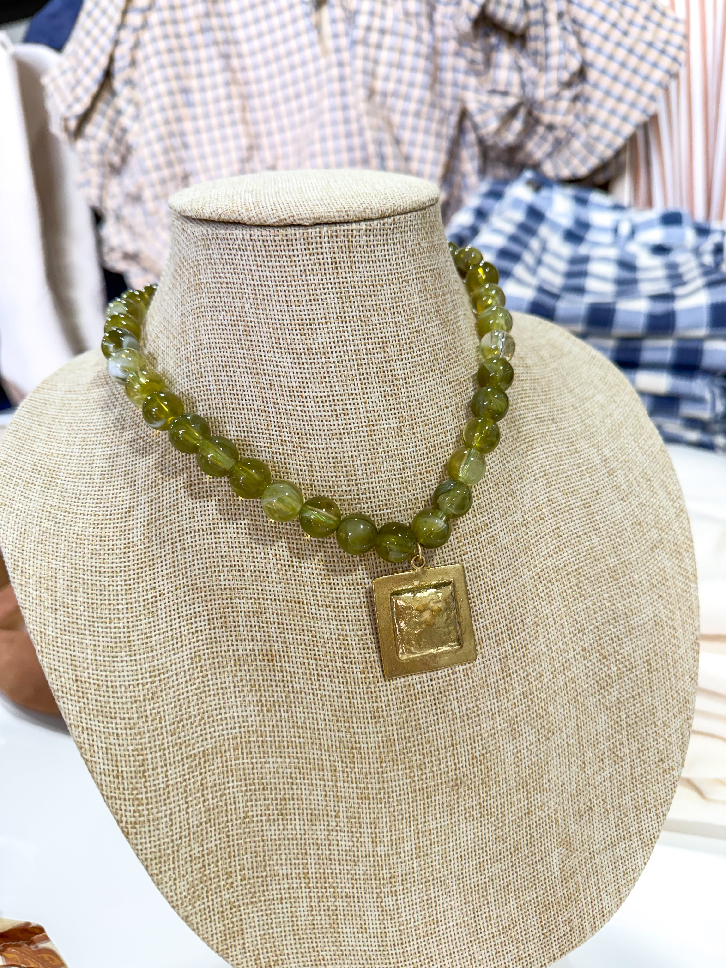 Olive Gold Charm Beaded Necklace