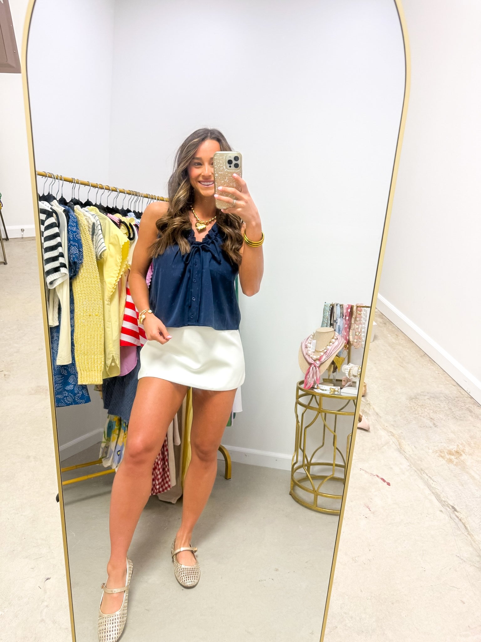 Hometown Navy Gathered Top