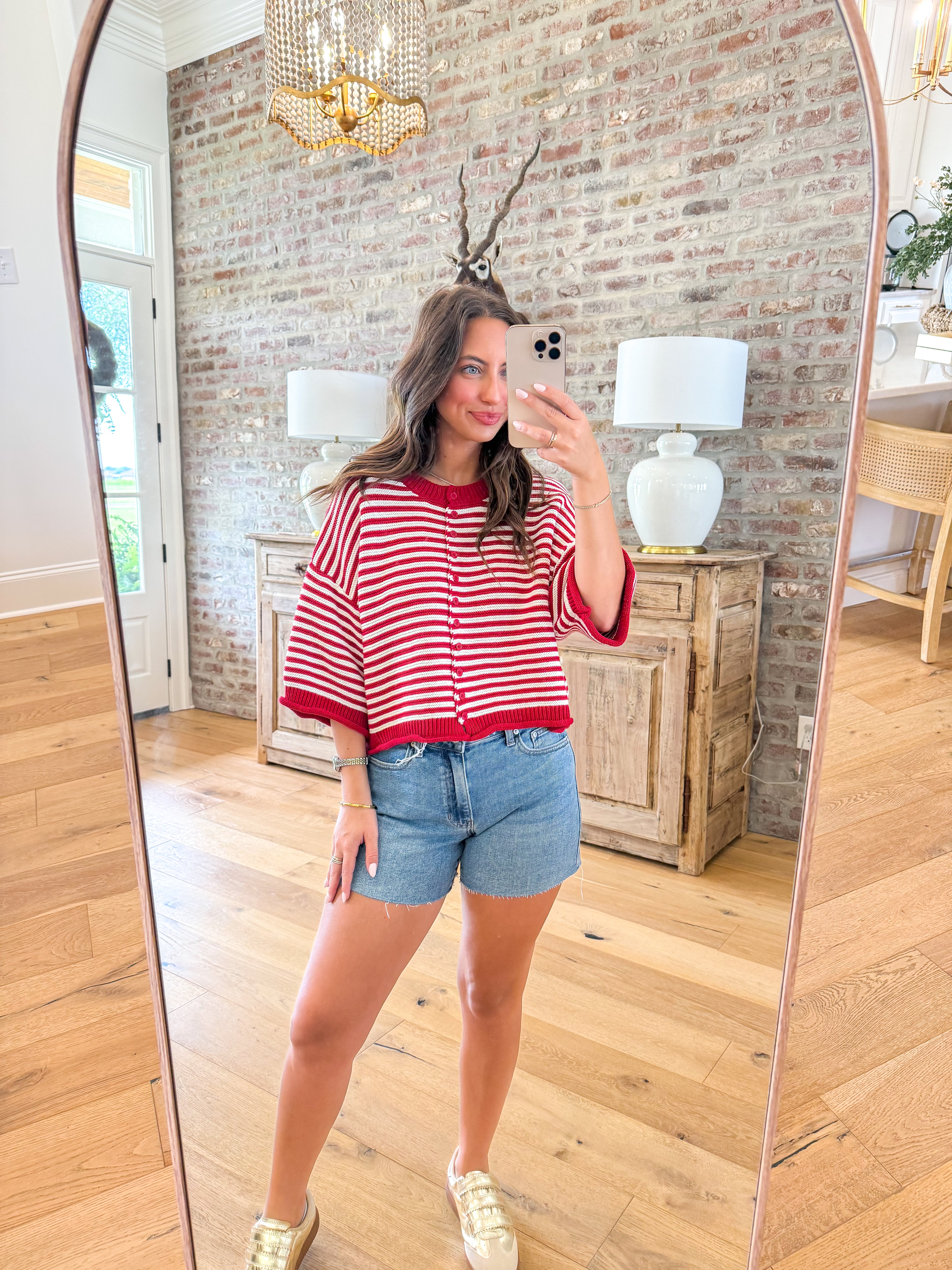Red & White Striped Oversized Cardigan