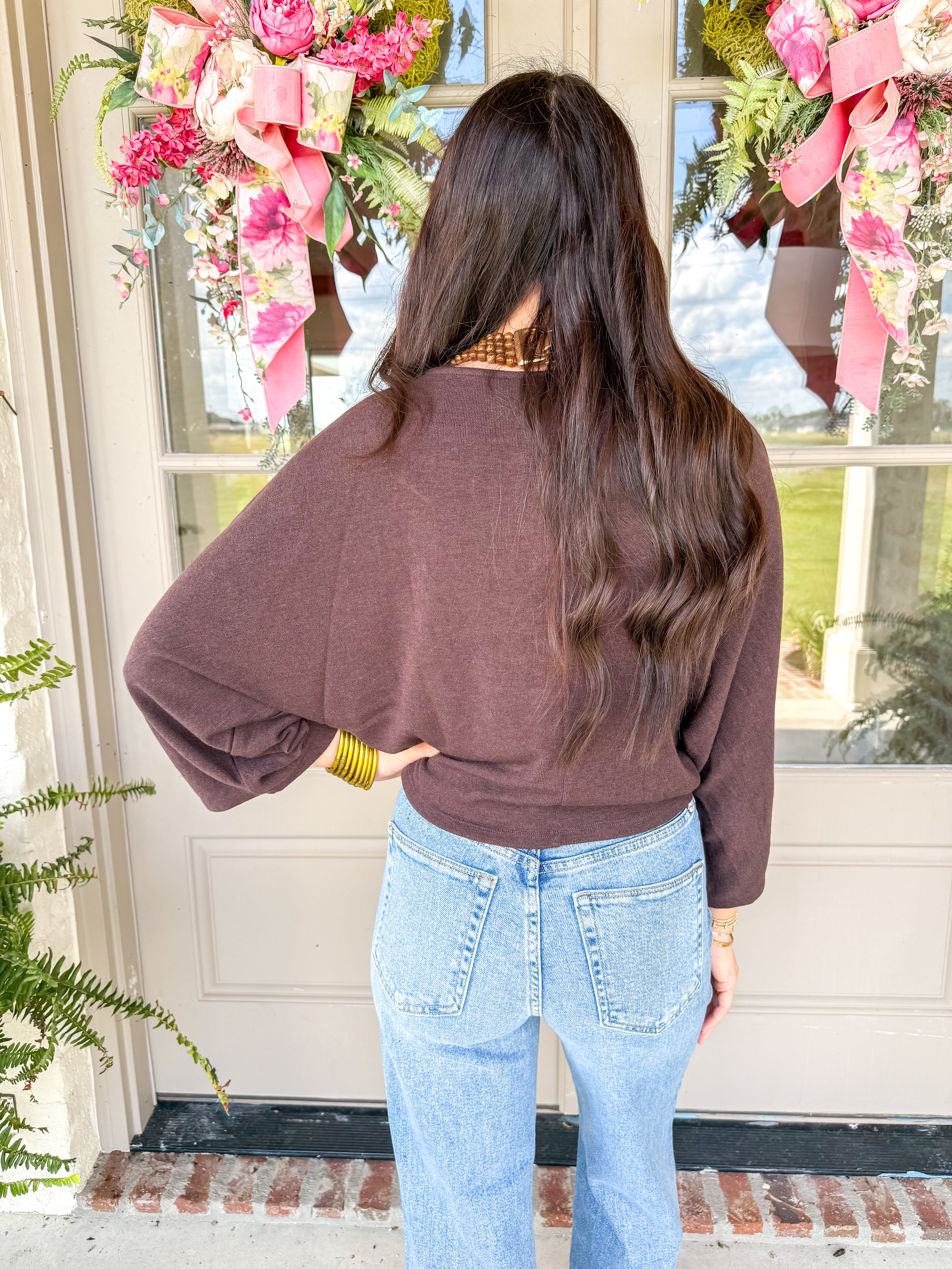 Chocolate Dolman Knit Pullover