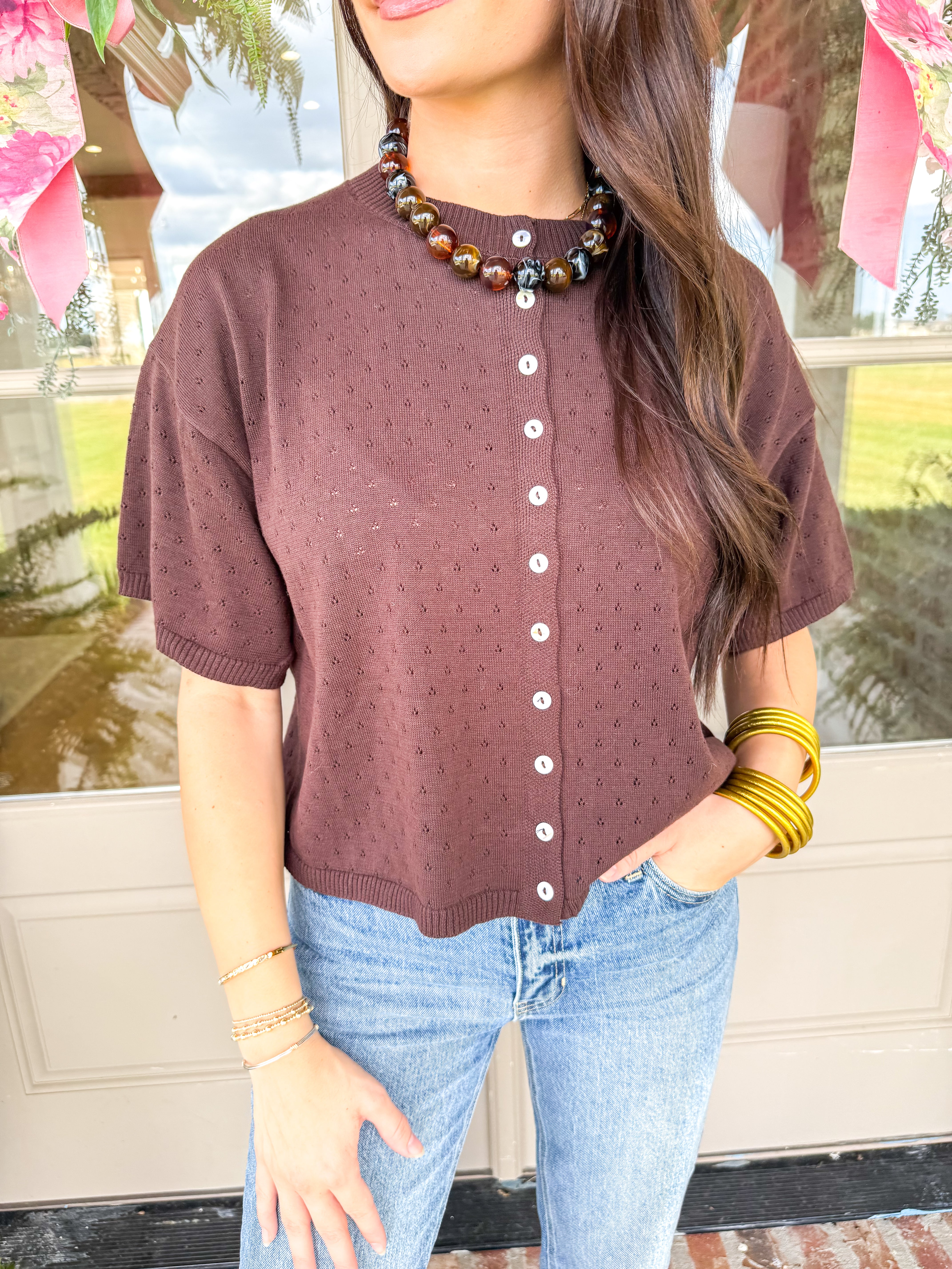 The Pointelle Perfect Cardigan Chocolate