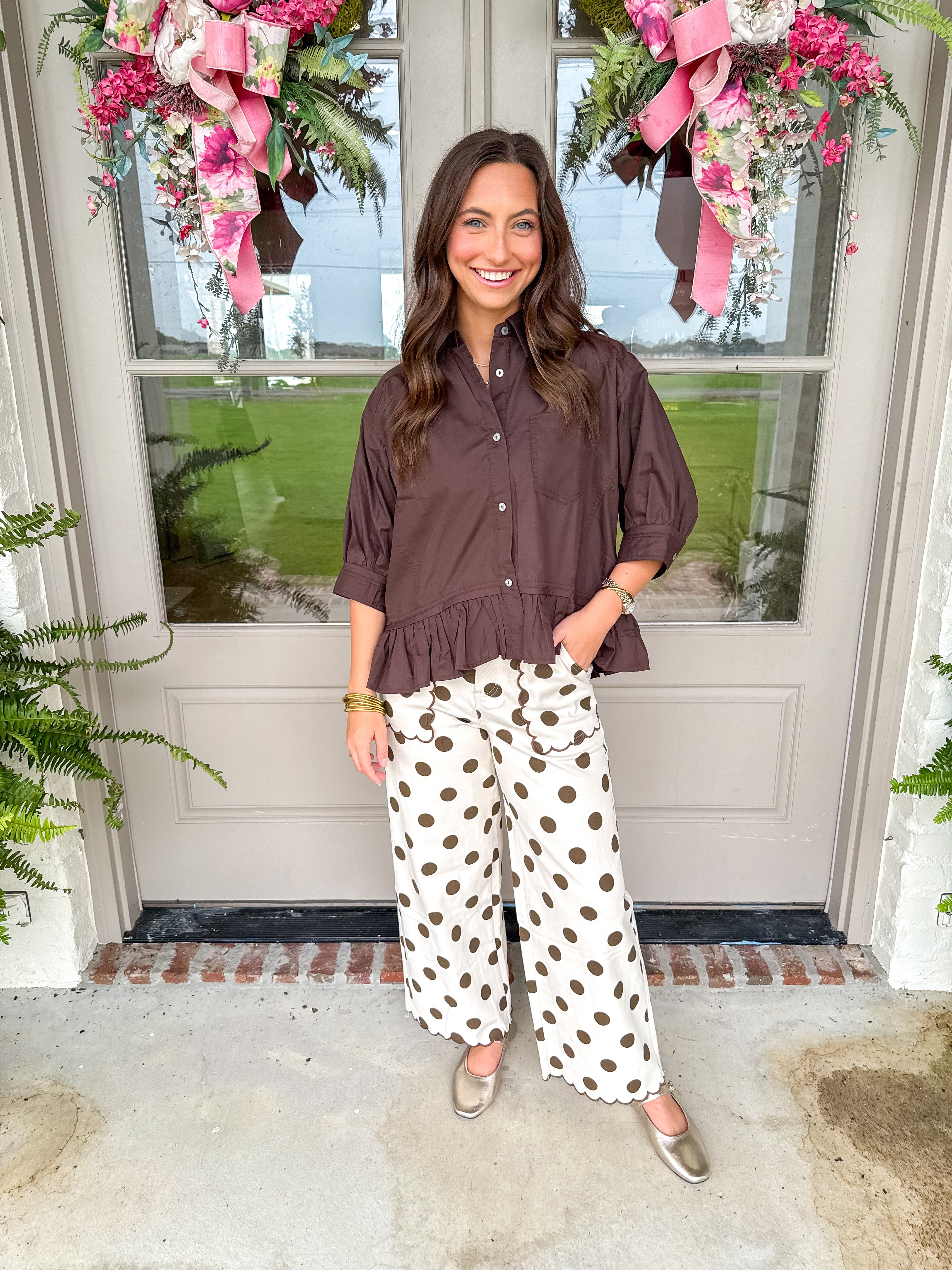 The Espresso Ruffle Button-Down