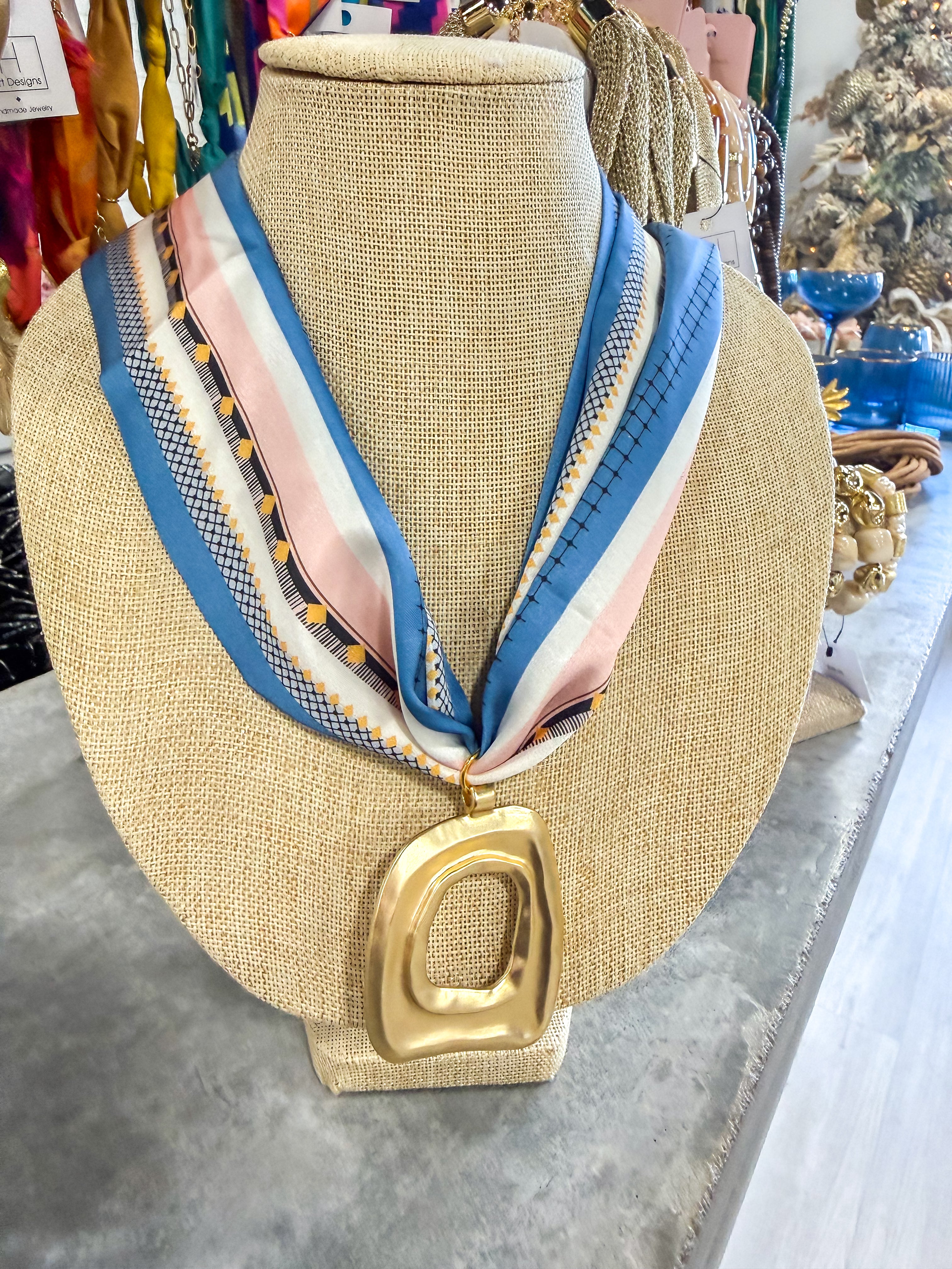 Large Open Circle Abstract Colorful Scarf Necklace