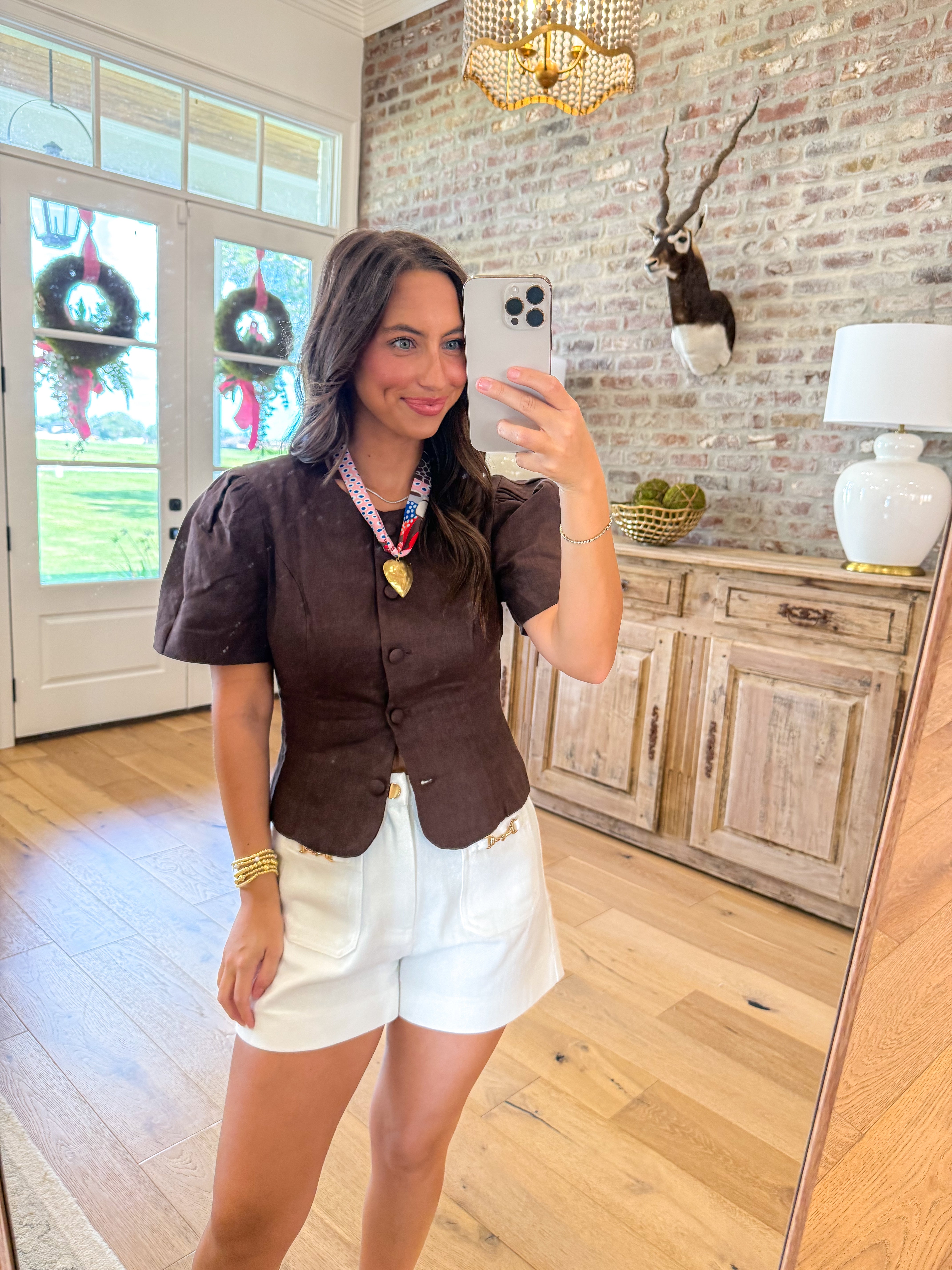 Nataly Puff-Sleeve Button-Front Blouse