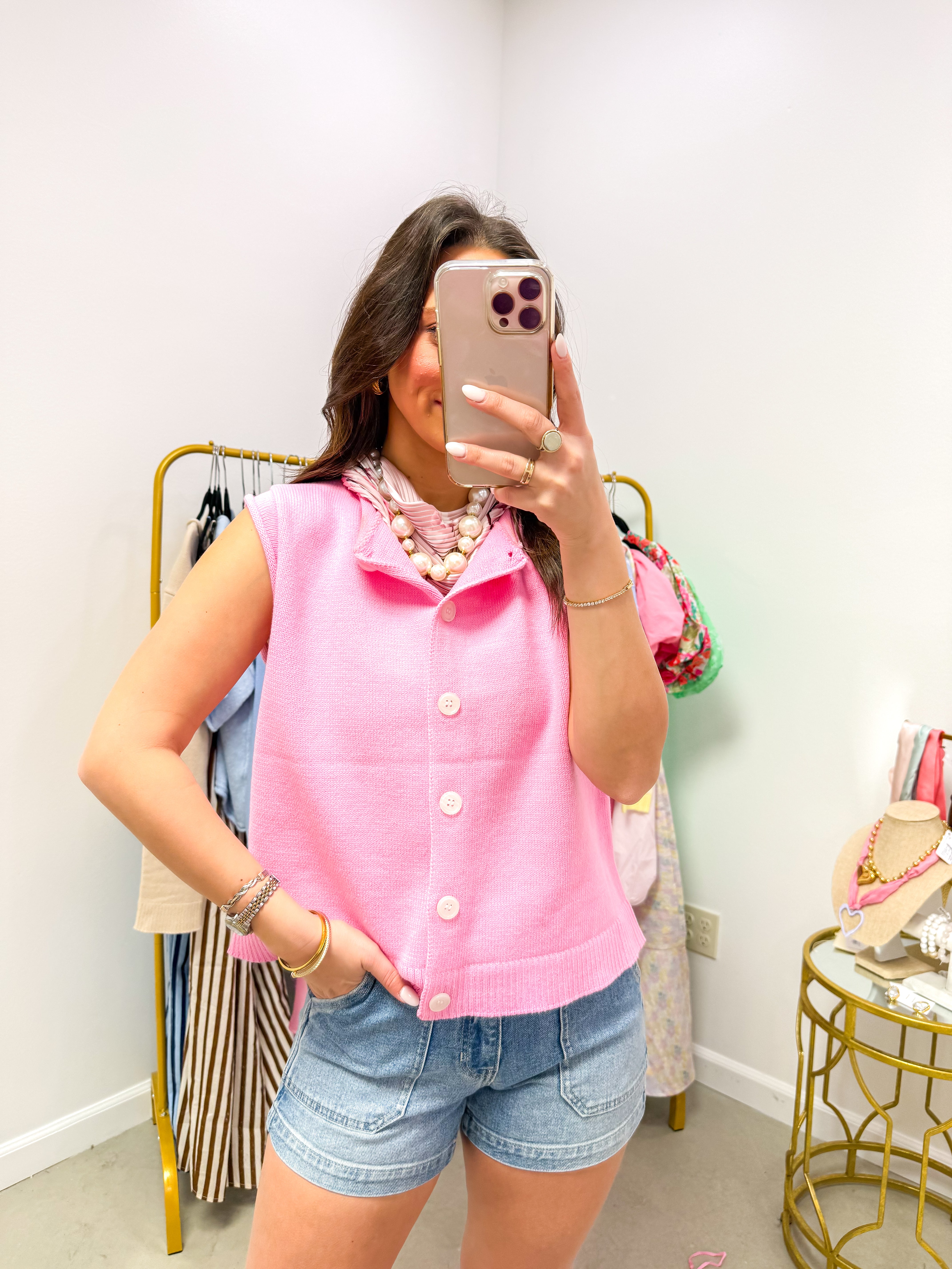 Light Pink Classic Button Sweater Vest