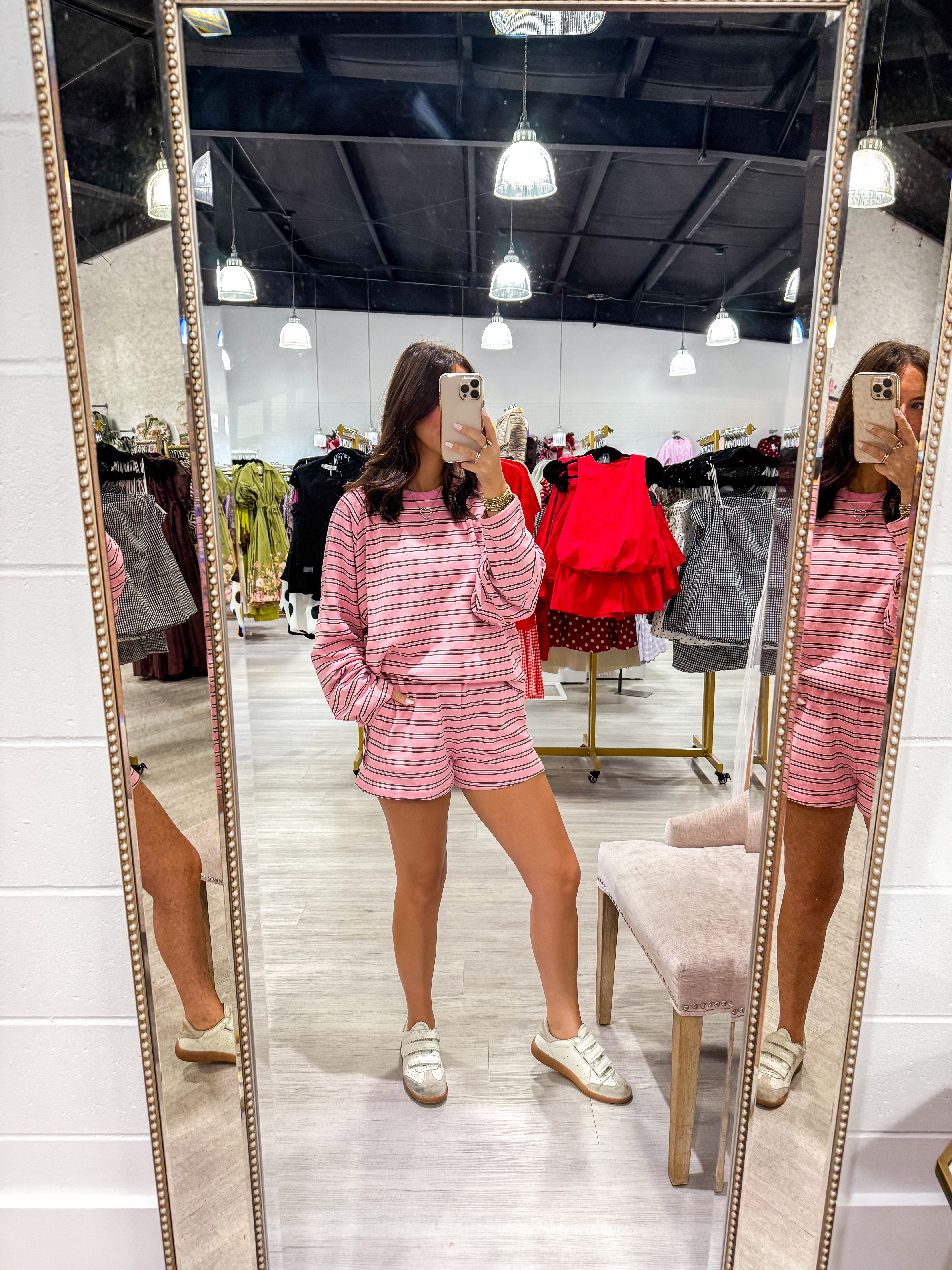 Evangeline Striped Short Set Pink/Brown