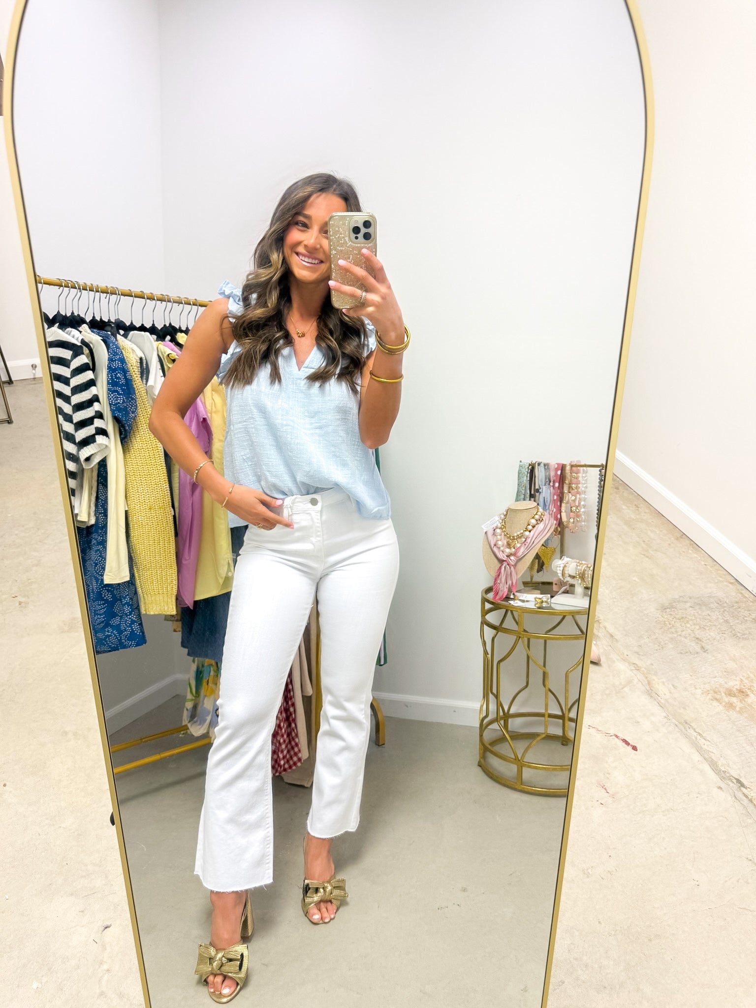 Emilie Sky Blue Ruffle Sleeve Blouse