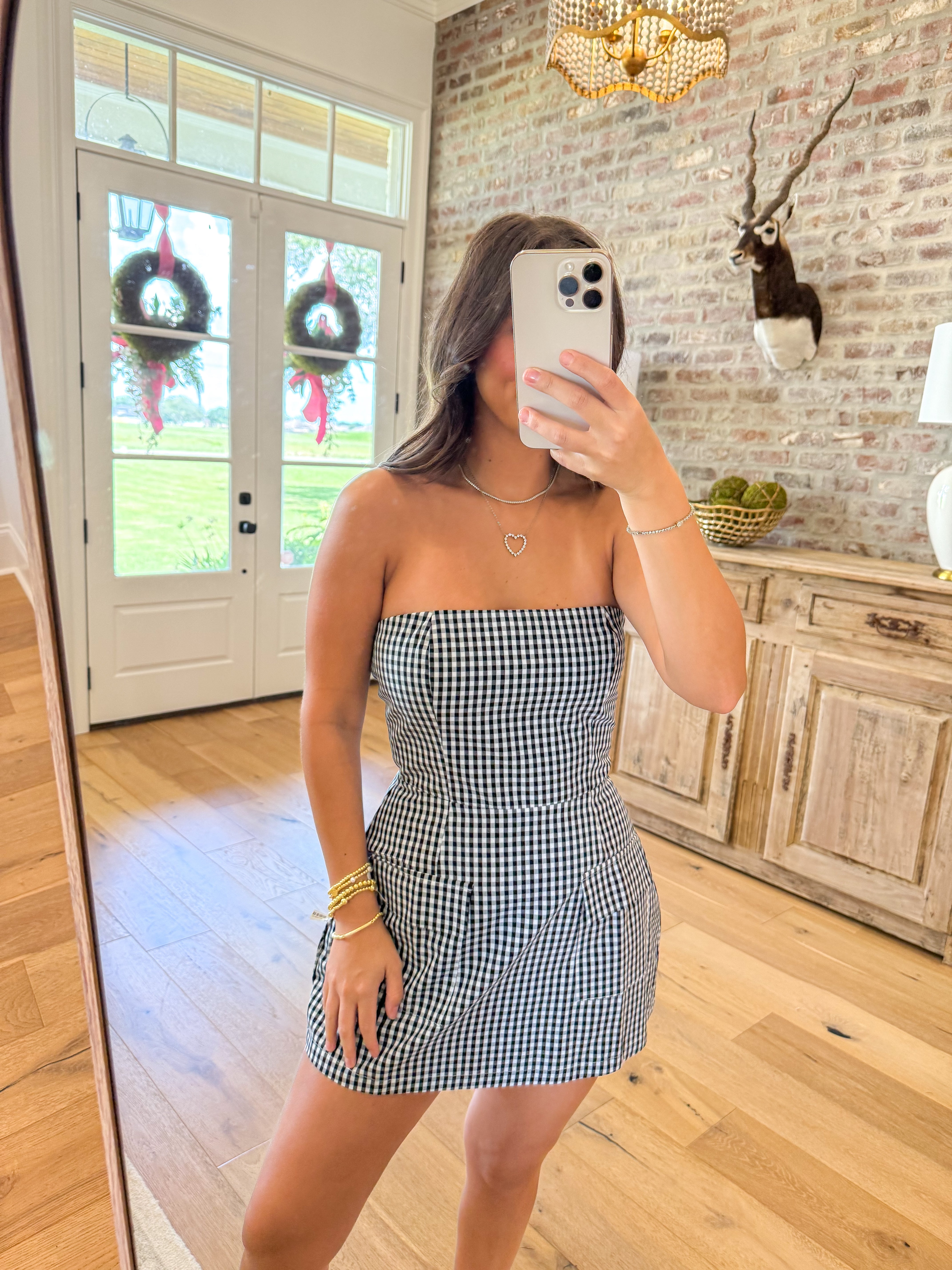Gameday Gingham Tube Mini Dress Black