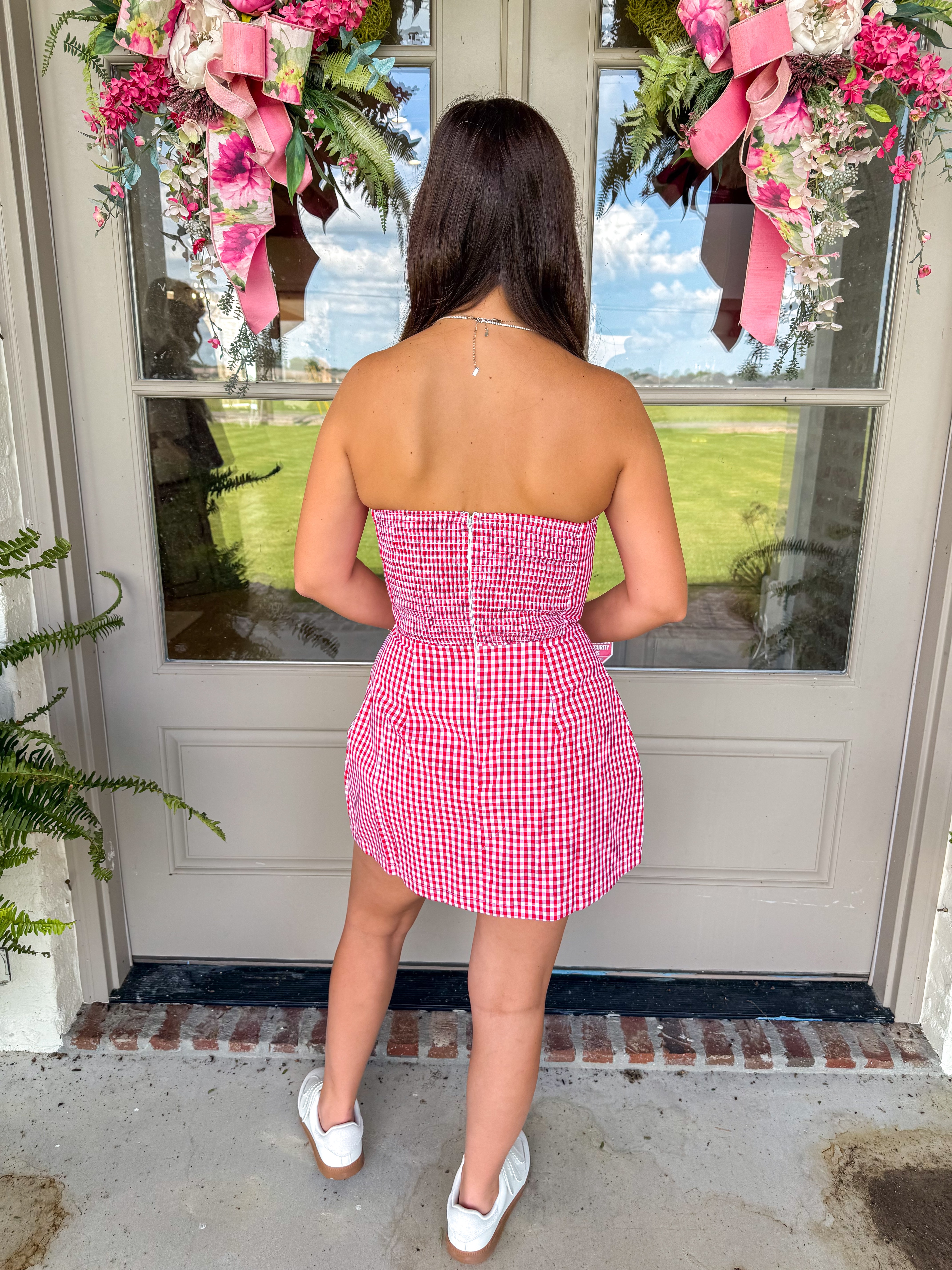 Gameday Gingham Tube Mini Dress Red