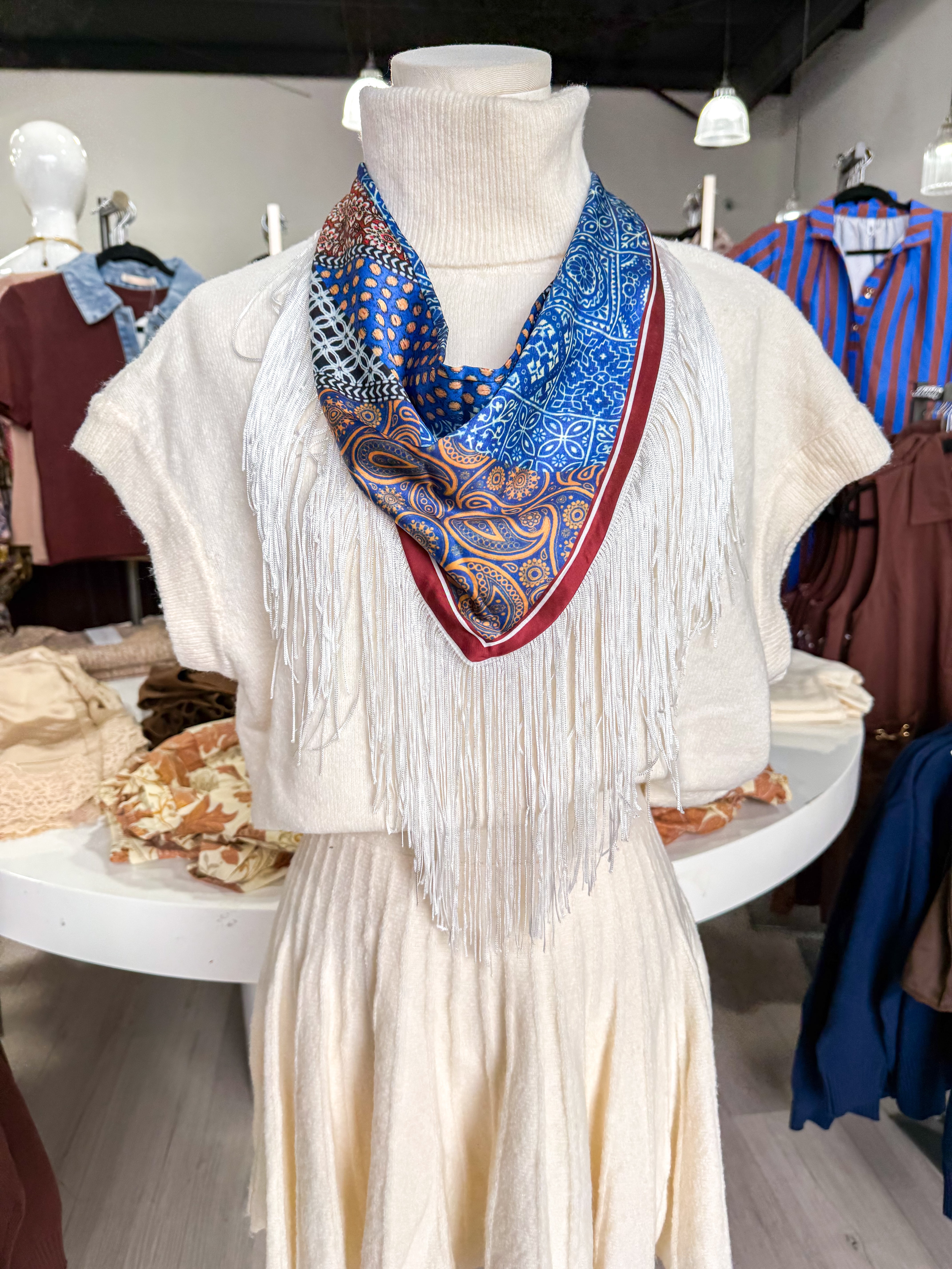 Blue Mutli Fringe Scarf