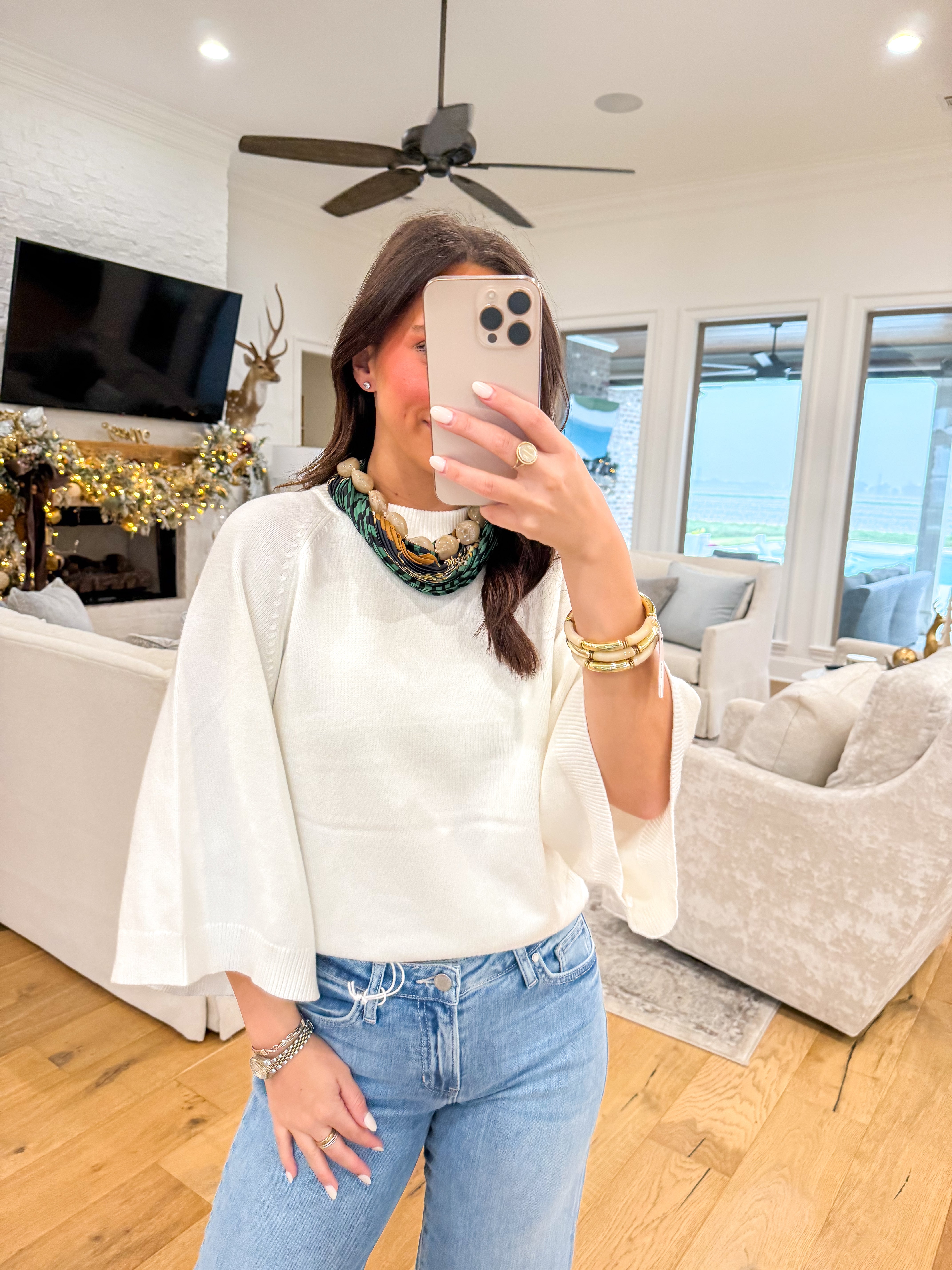 Everyday Ease Wide Sleeve Crew Sweater Cream