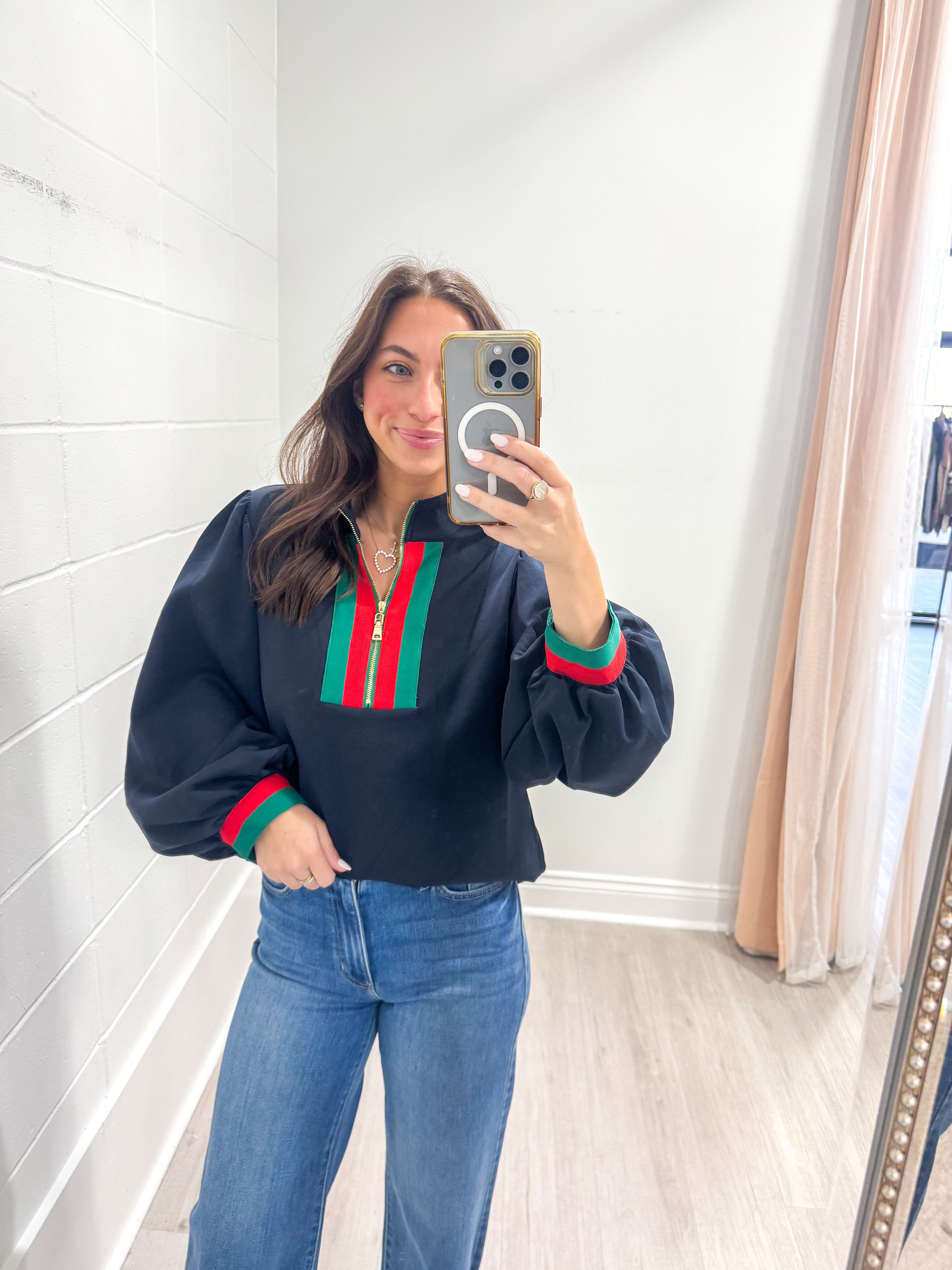 Navy Contrast Quarter-Zip Top