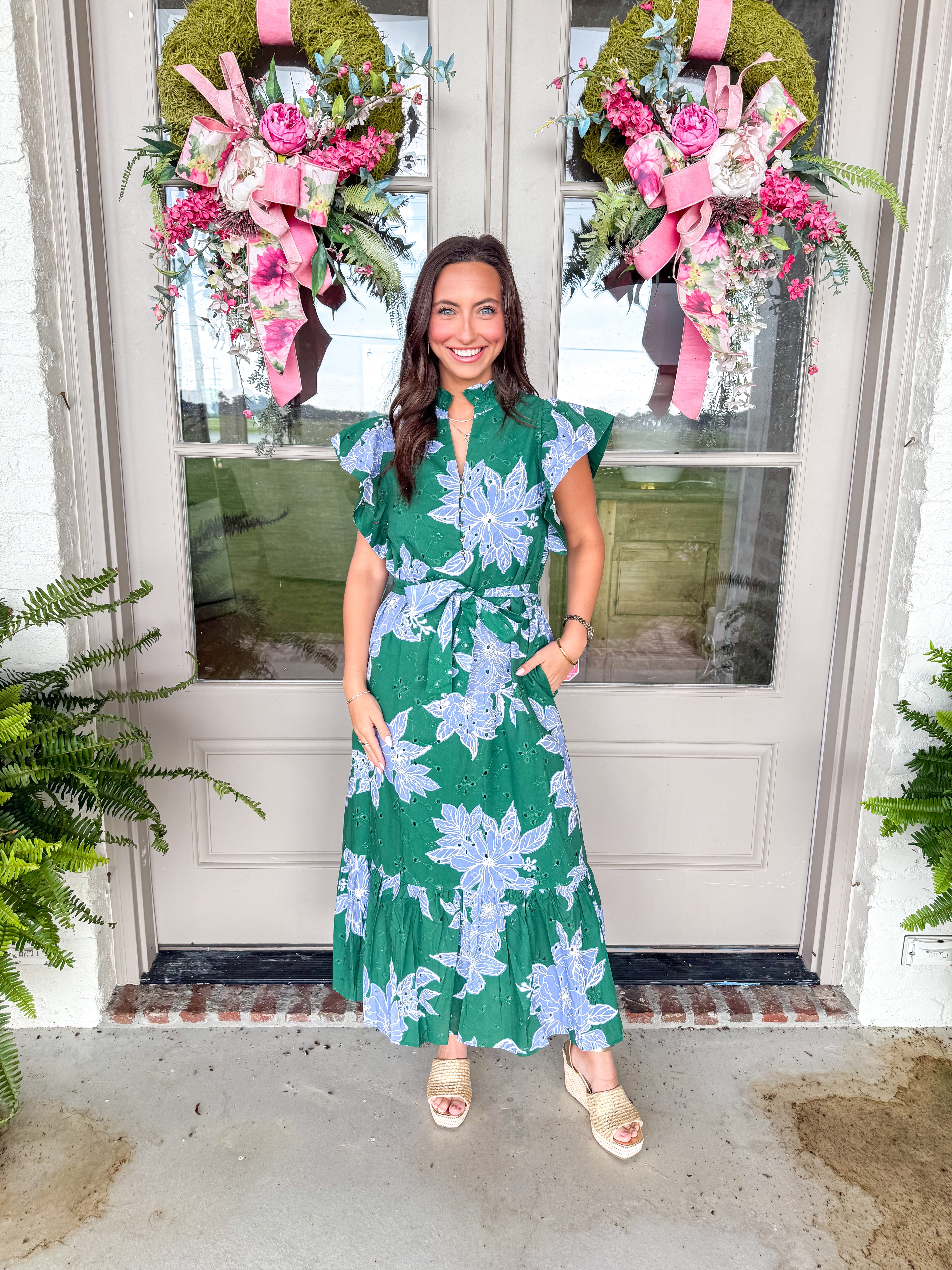 The Garden Party Midi Dress Green/Blue