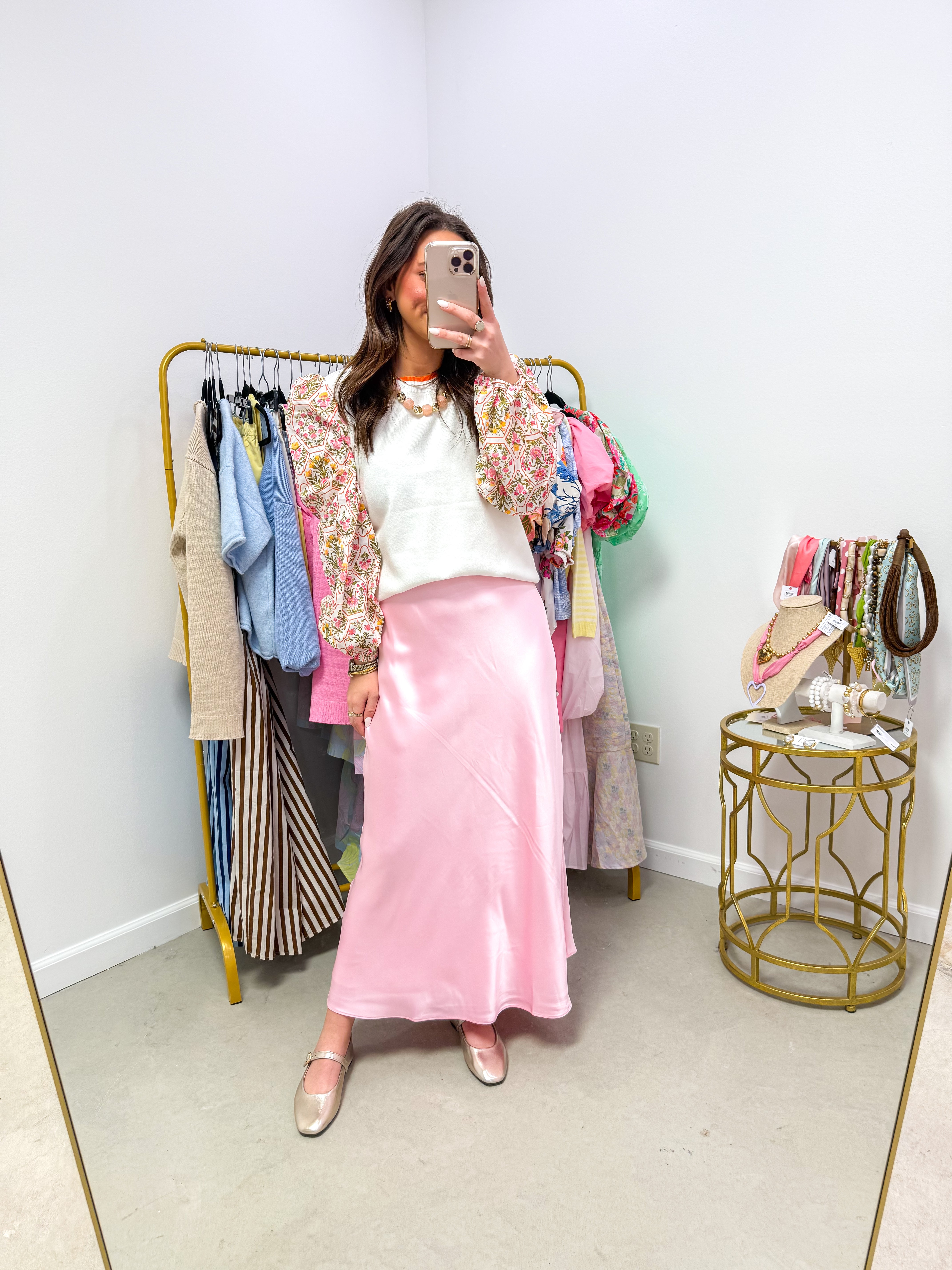 Soft Pink Satin Maxi Skirt