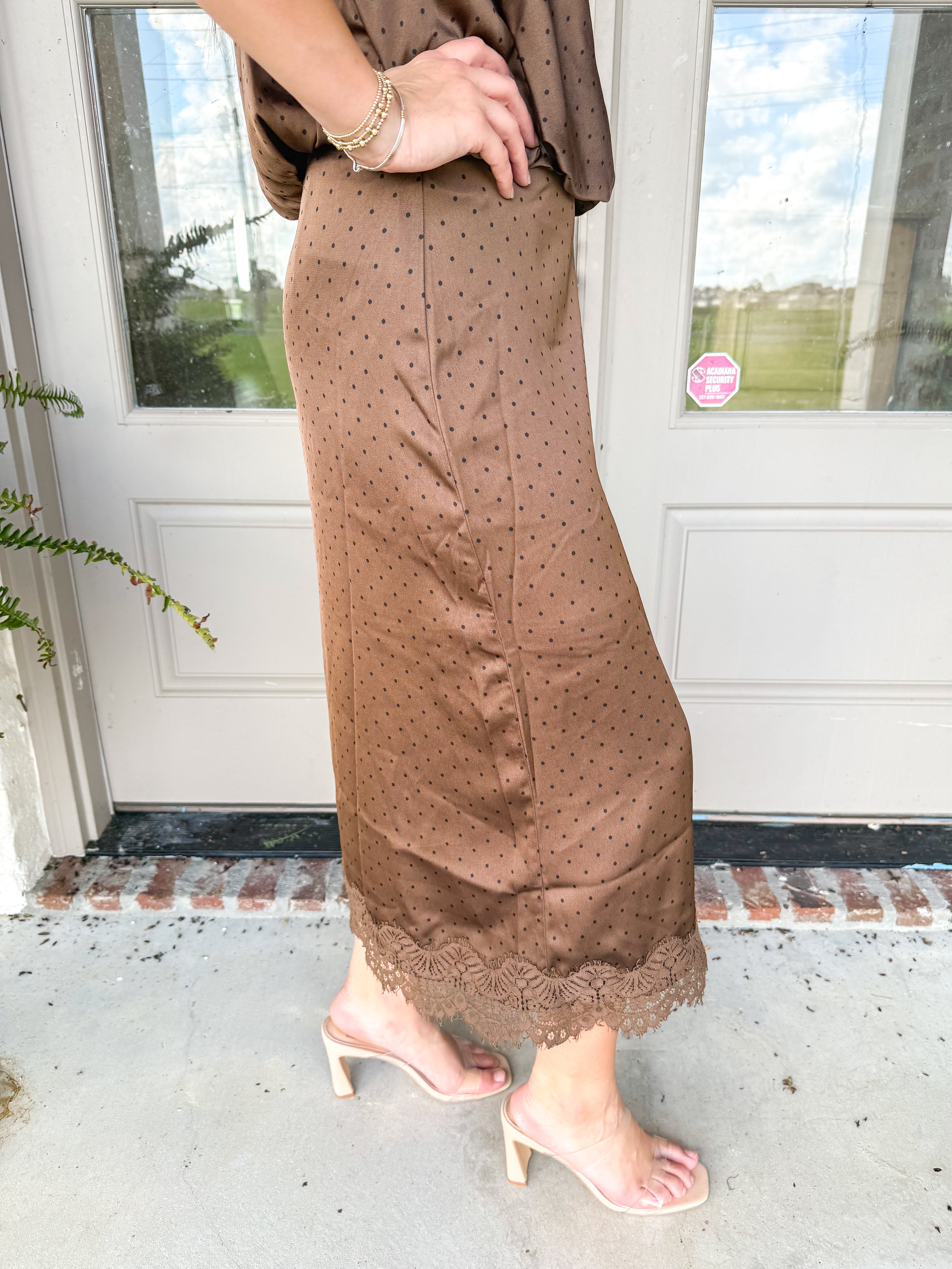 Mocha Dot Bias Midi Skirt