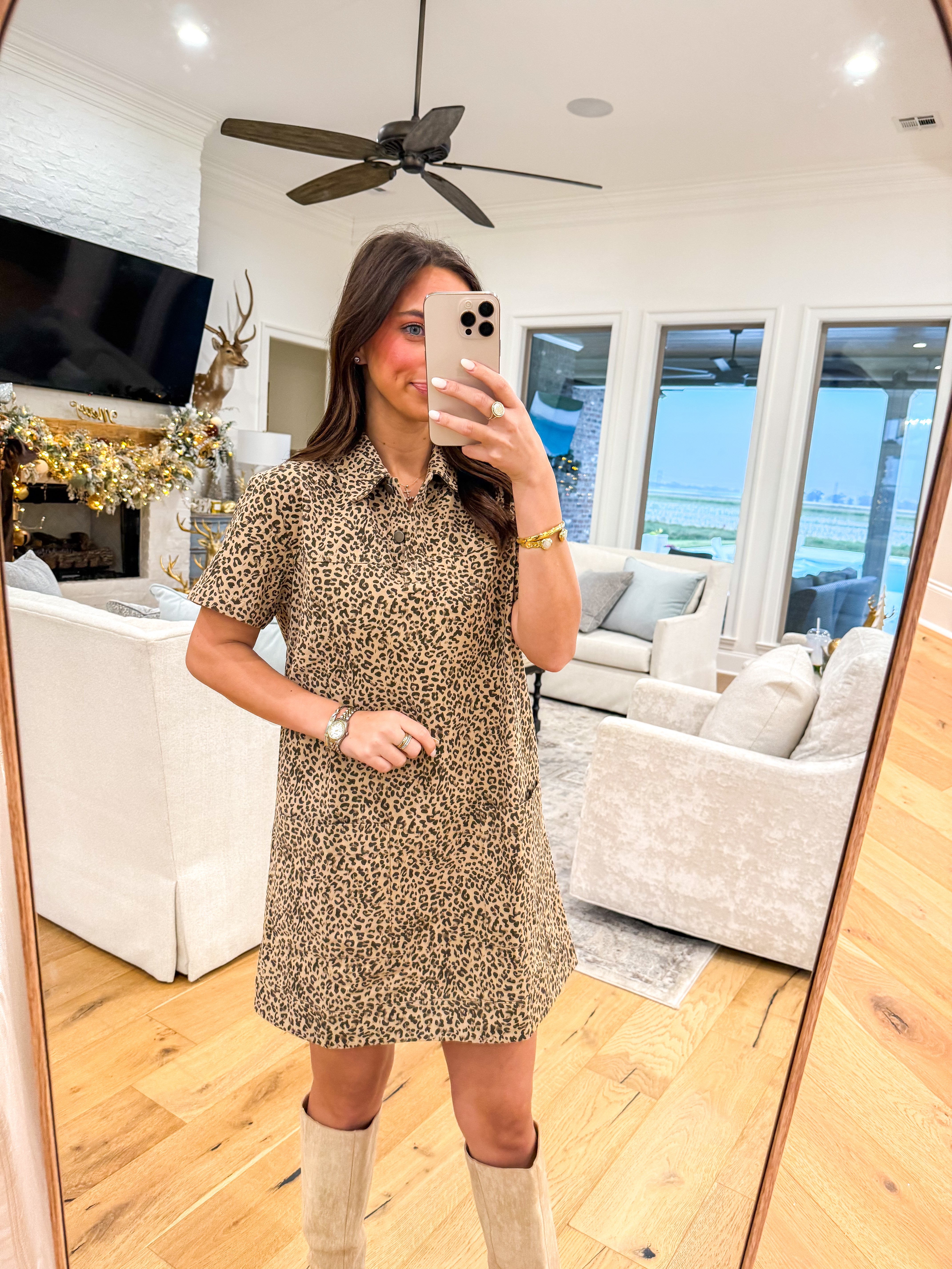Leopard Twill Shirt Dress