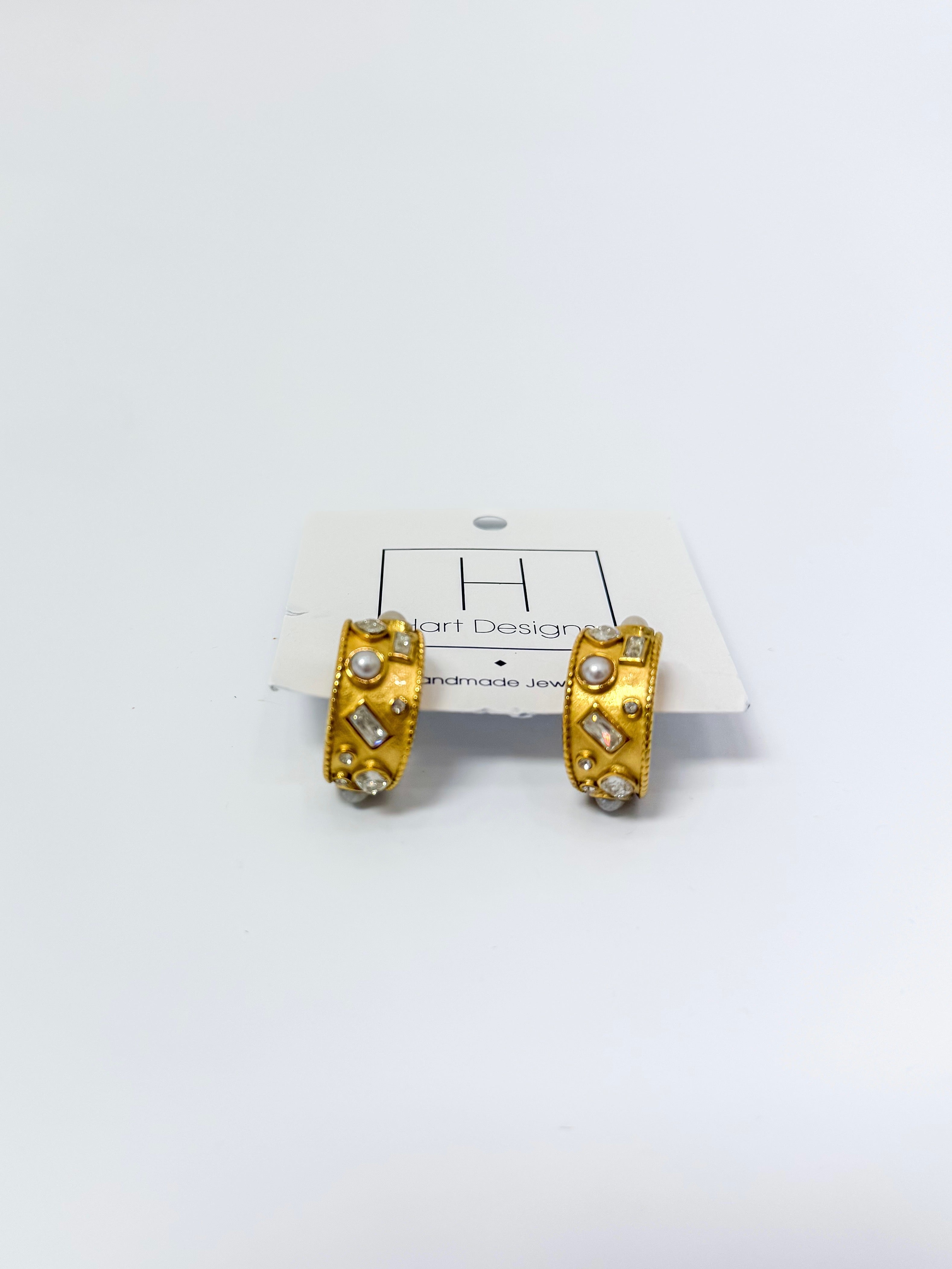 Pearl & Diamond Gold Hoops