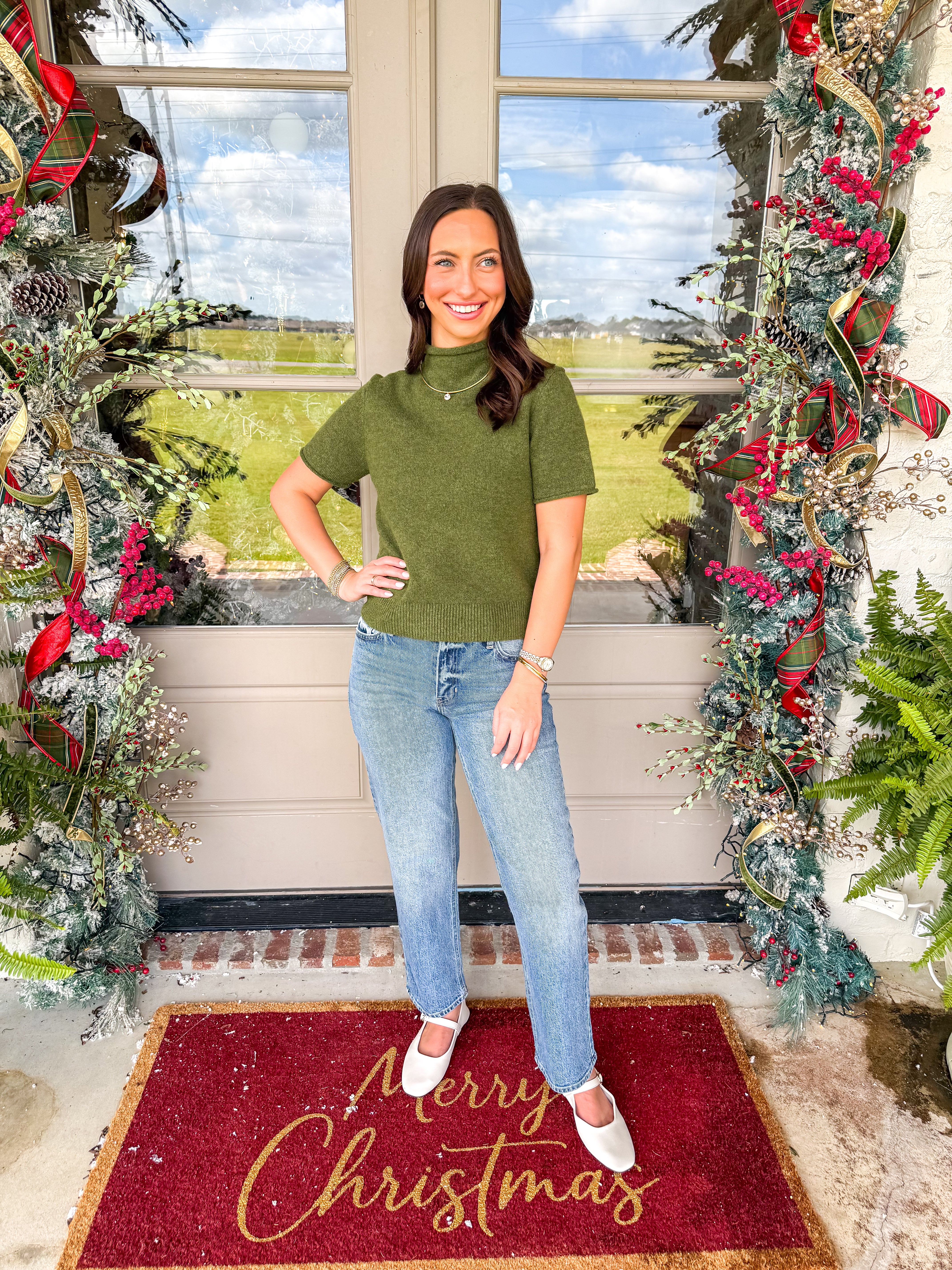 The Mock Neck Knit Top Olive