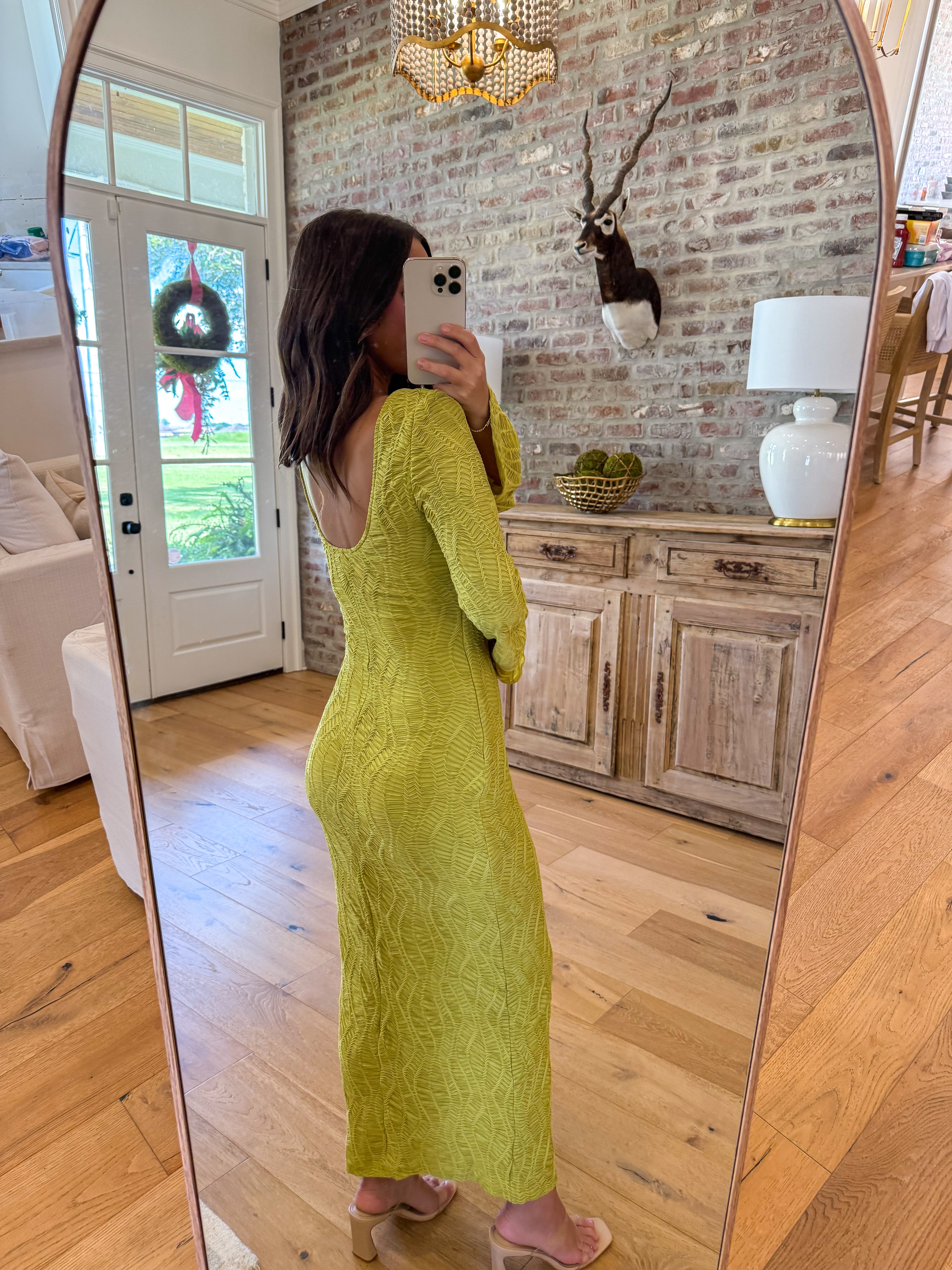 Chartreuse Textured Knit Midi Dress