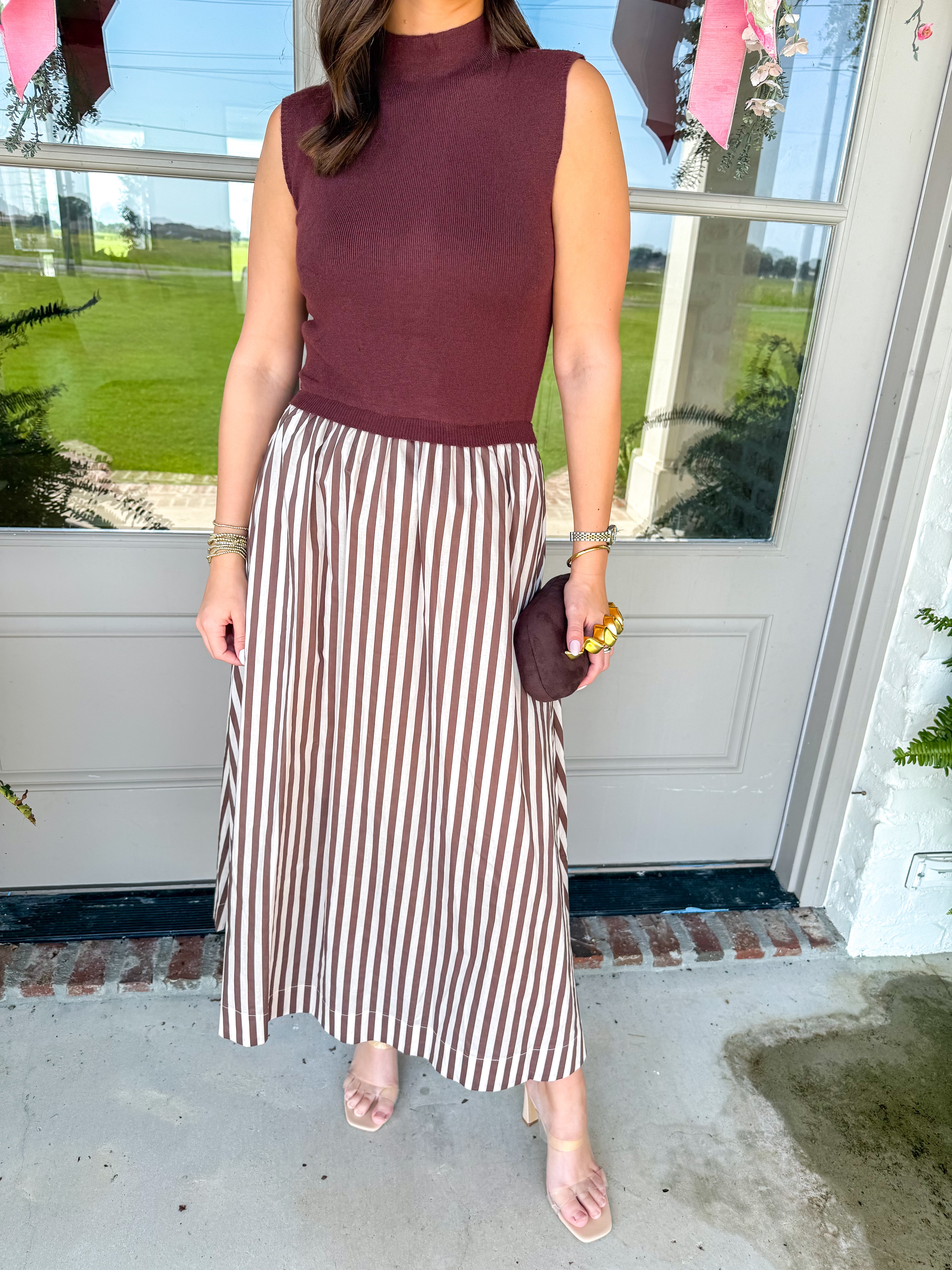 Brown Stripe Midi Dress