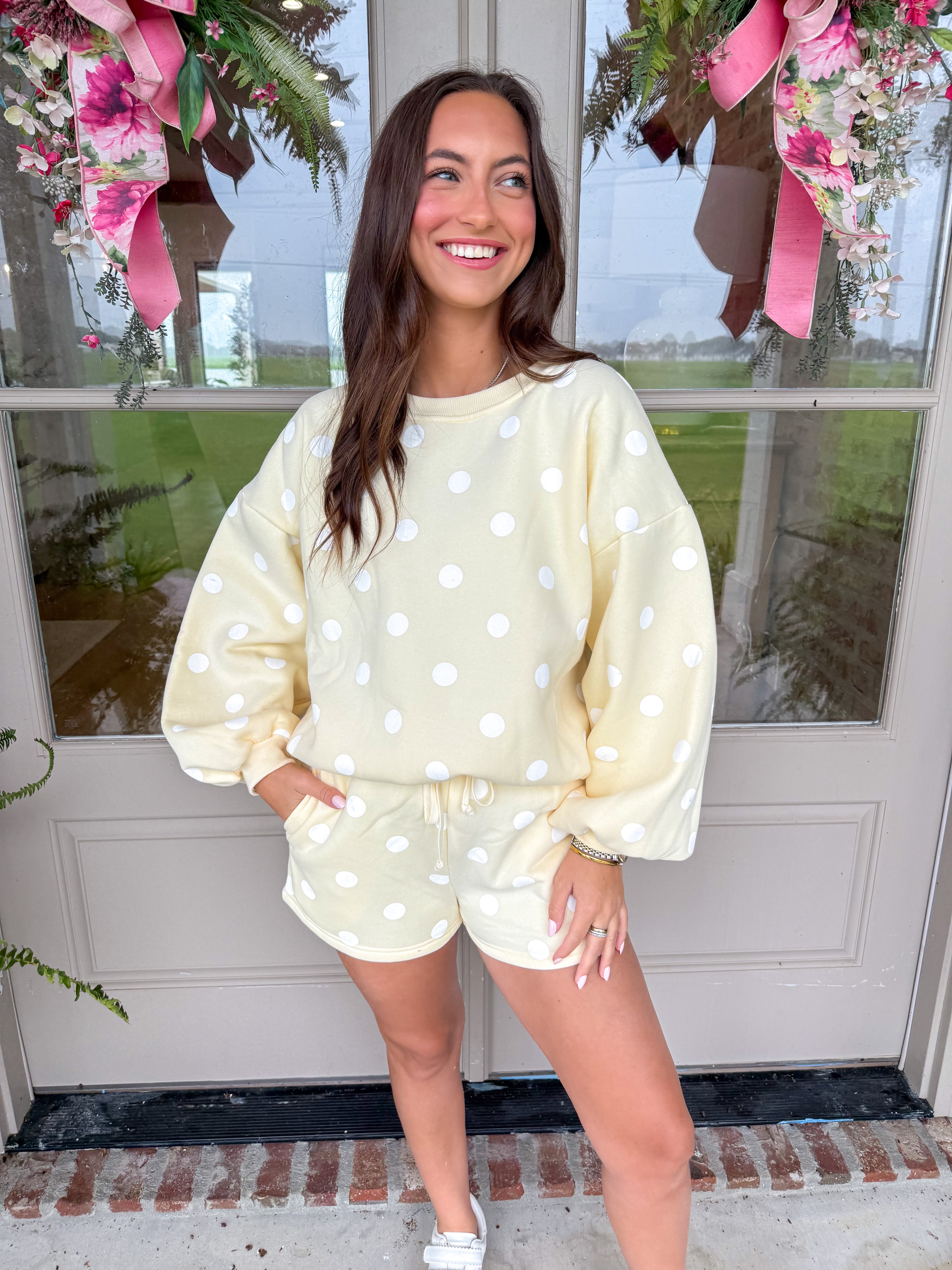 Buttery Polka Dot Lounge Set White/Yellow