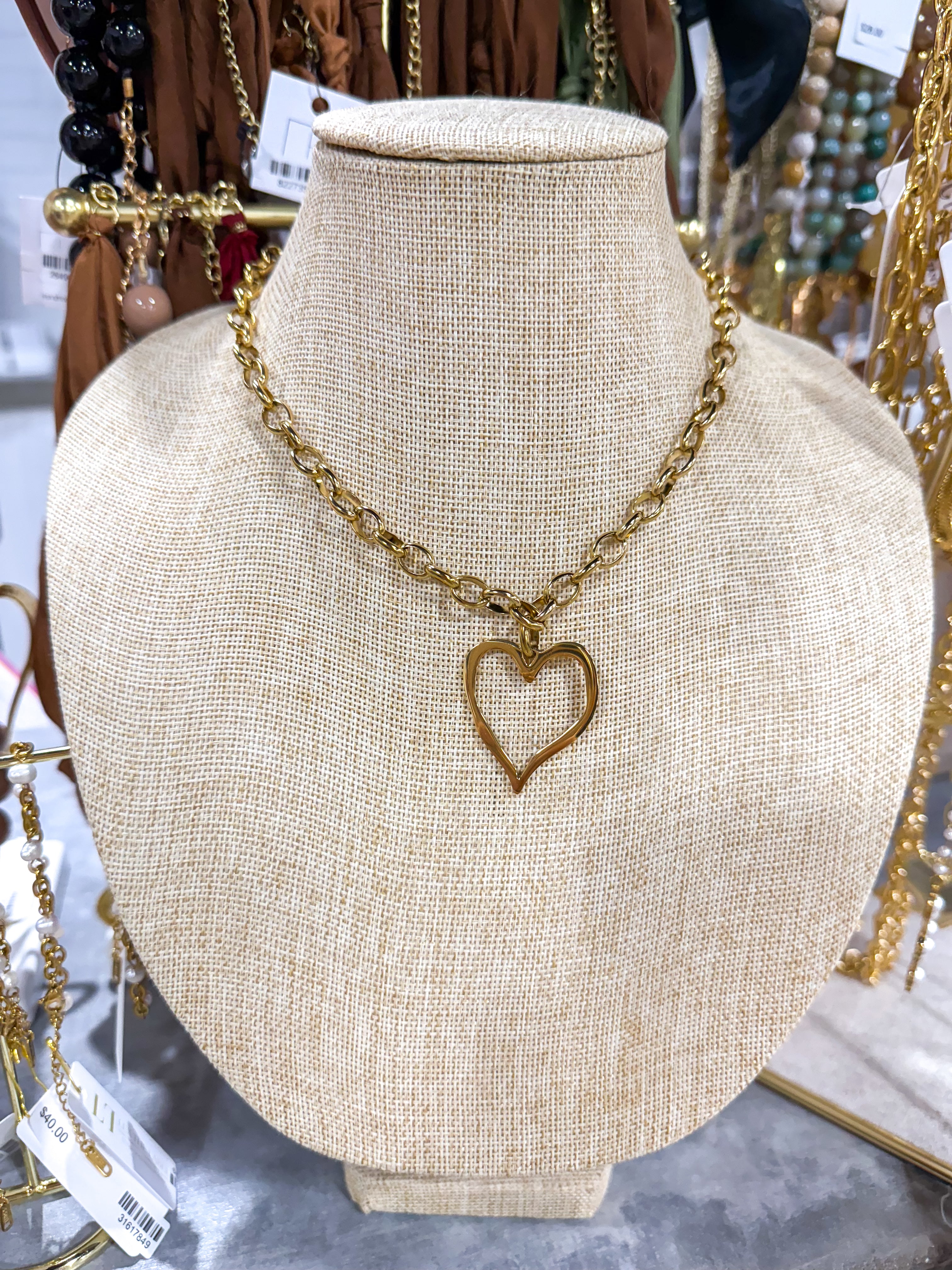 Gold Hallow Heart Necklace