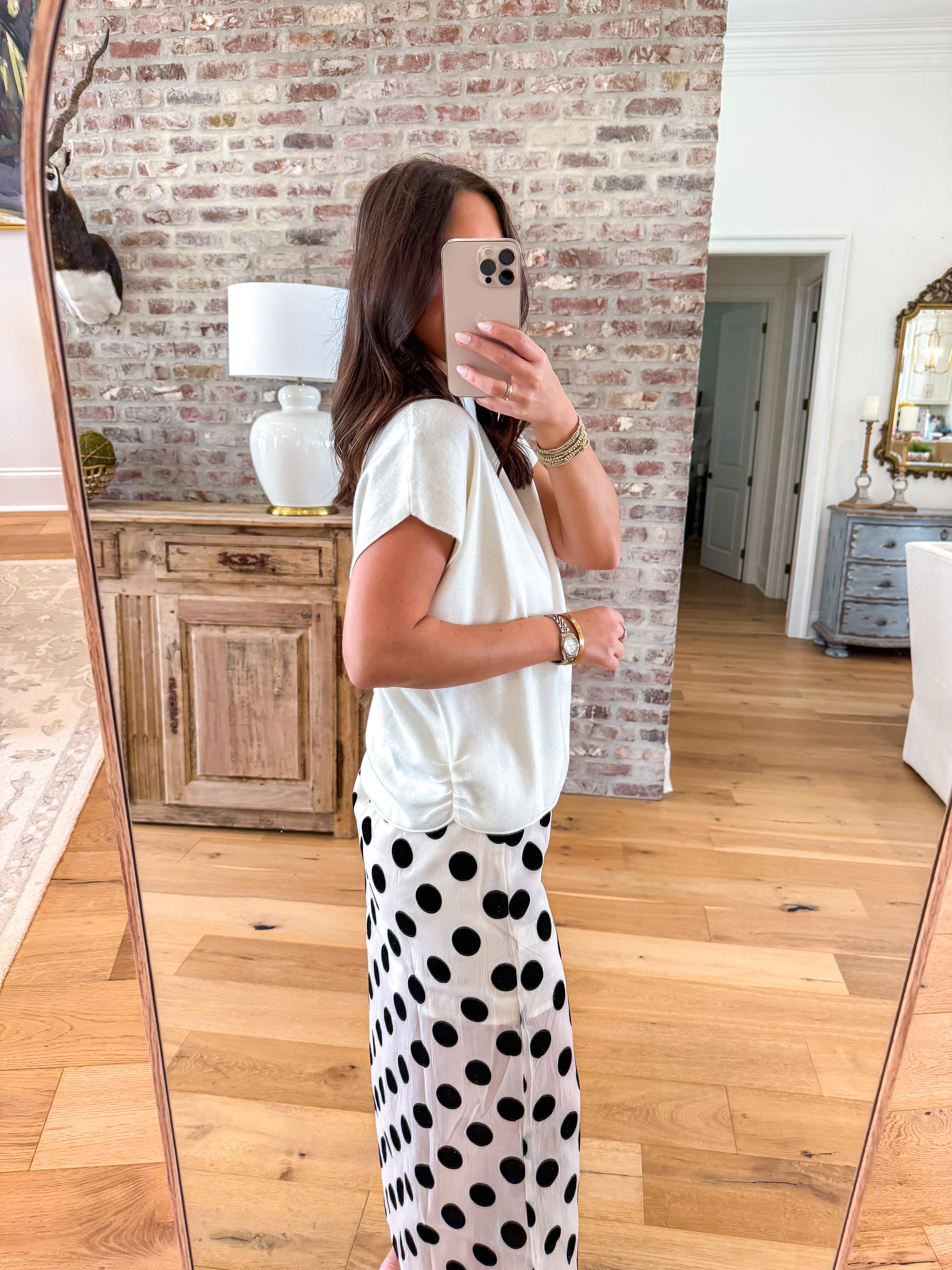Shirred Mock Neck Sweater Vest Off White