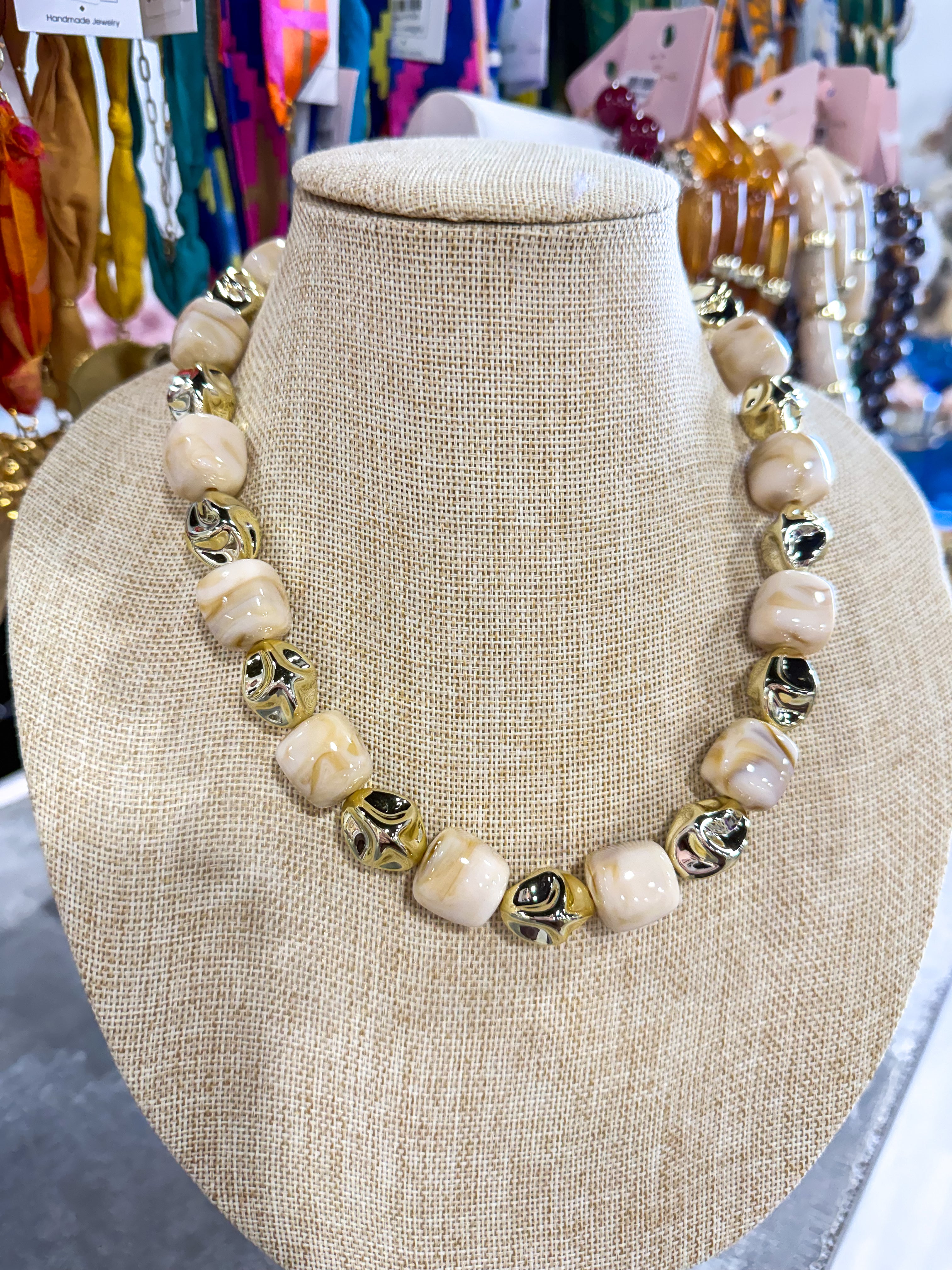 Cream & Gold Stone Necklace