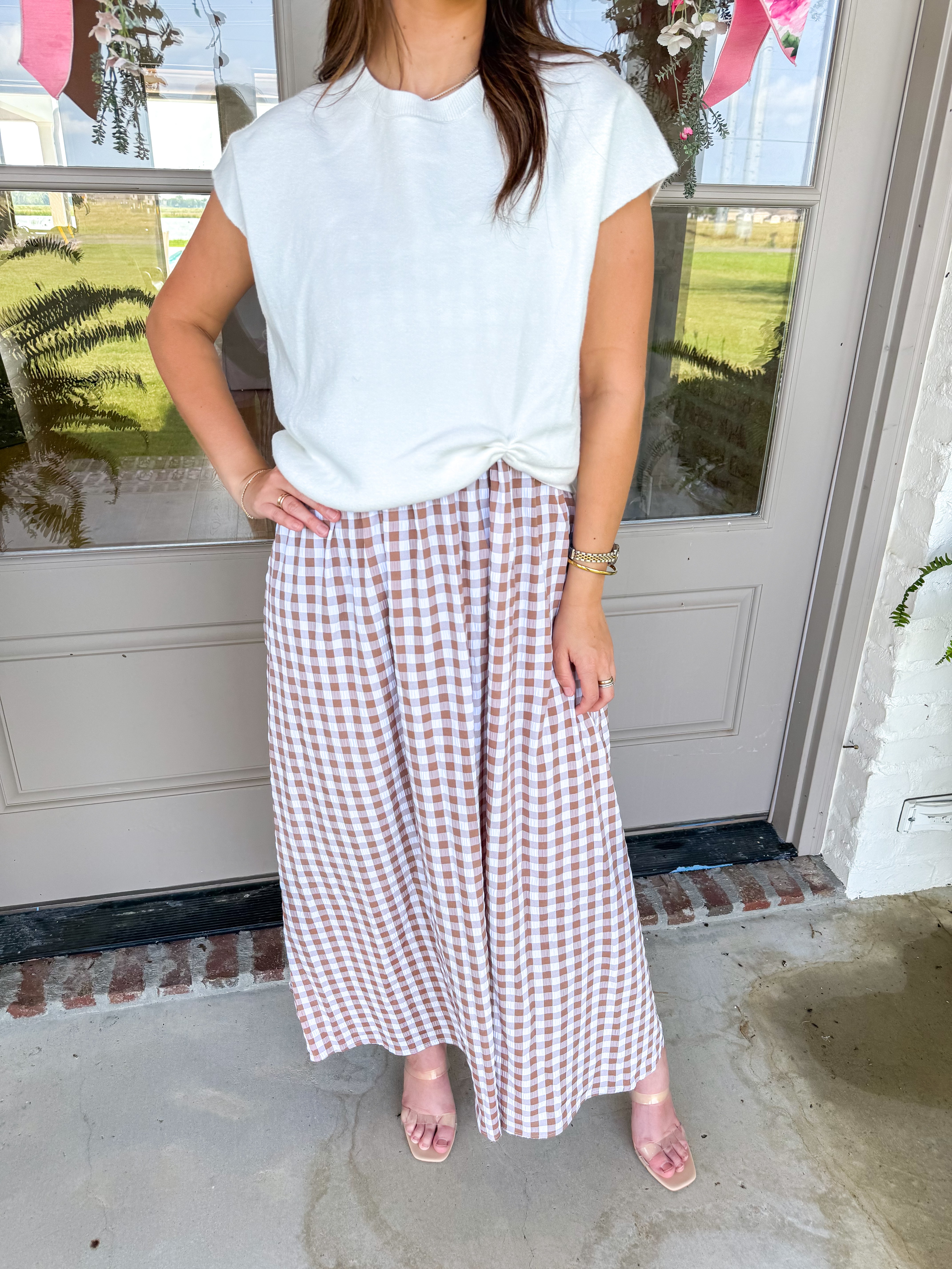 Taupe Gingham & Grace Midi Dress