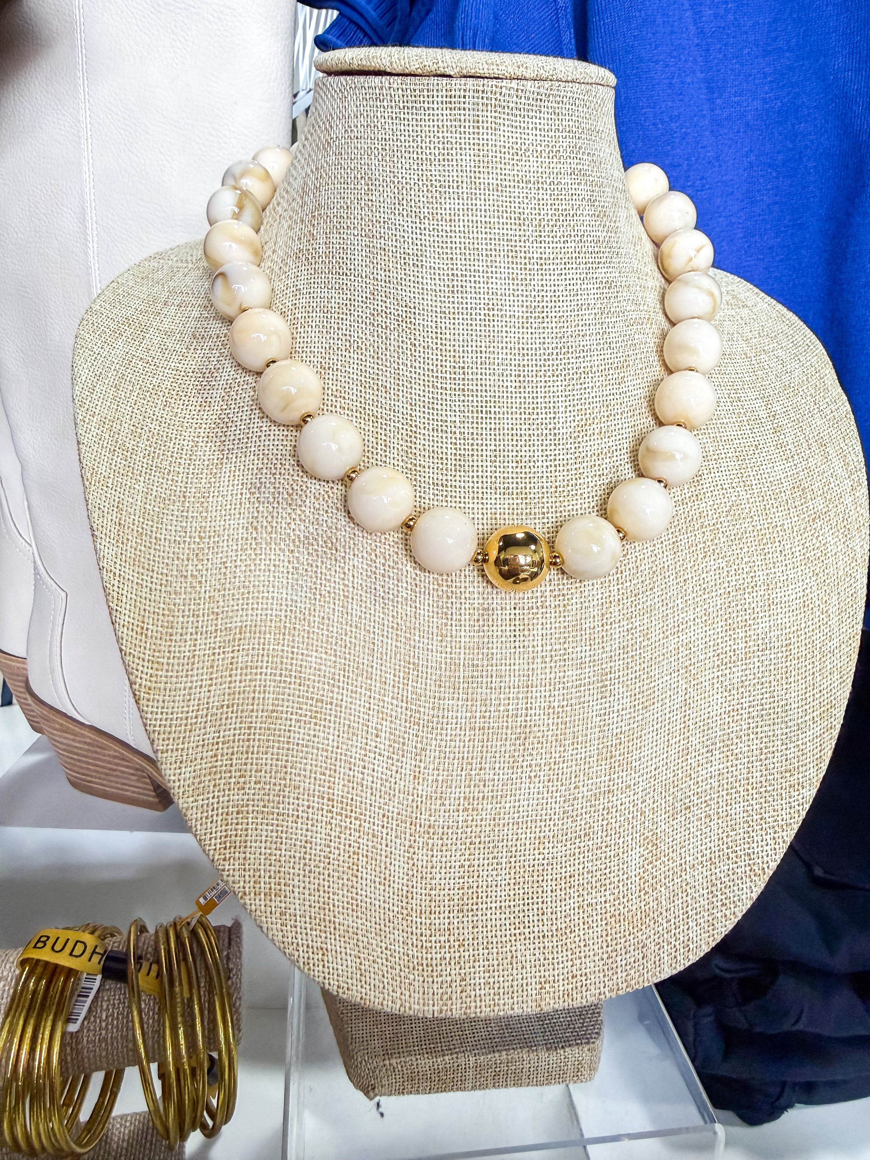 Cream Marbled Beaded Necklace