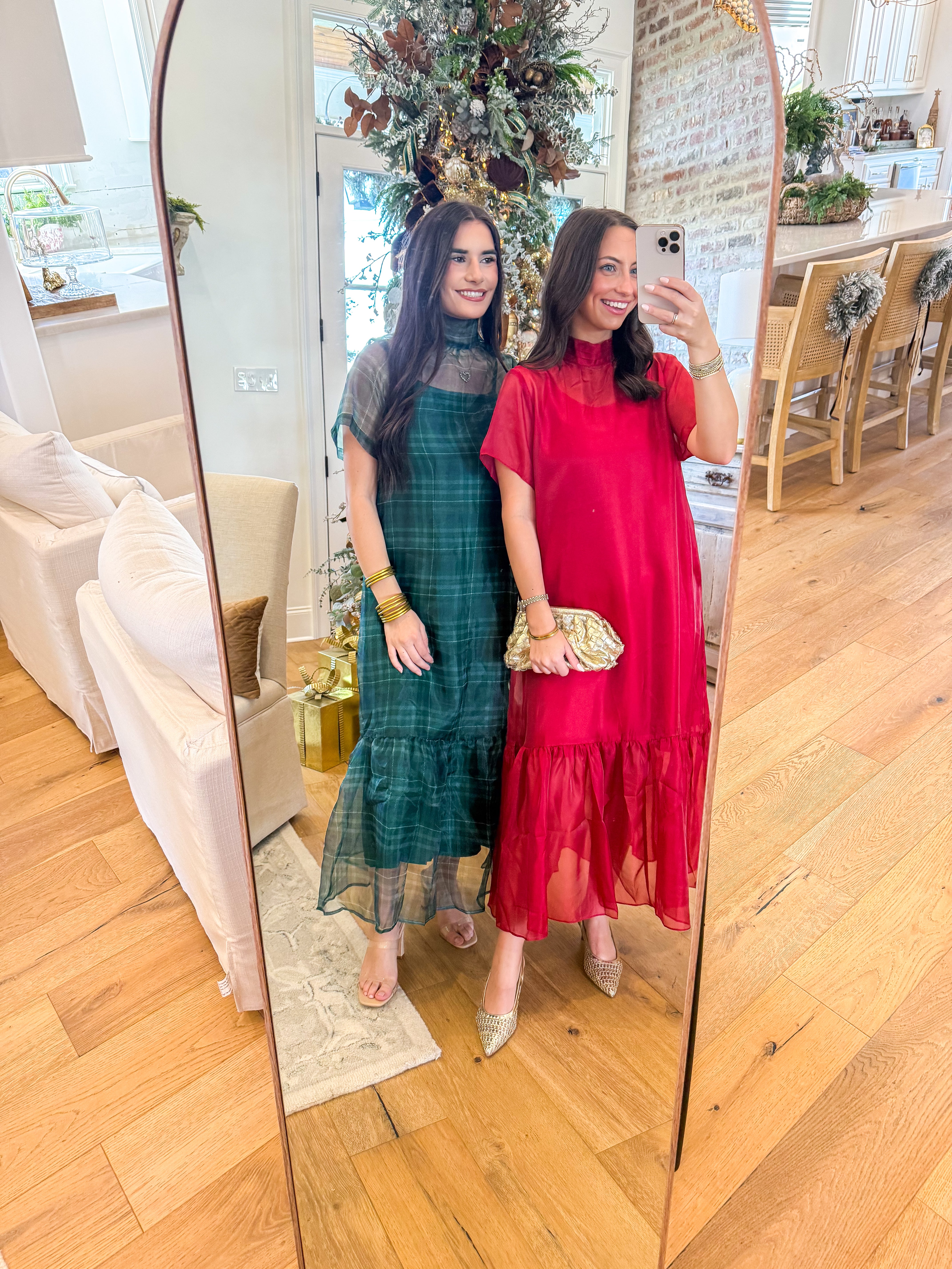 Green Plaid Organza Midi Dress