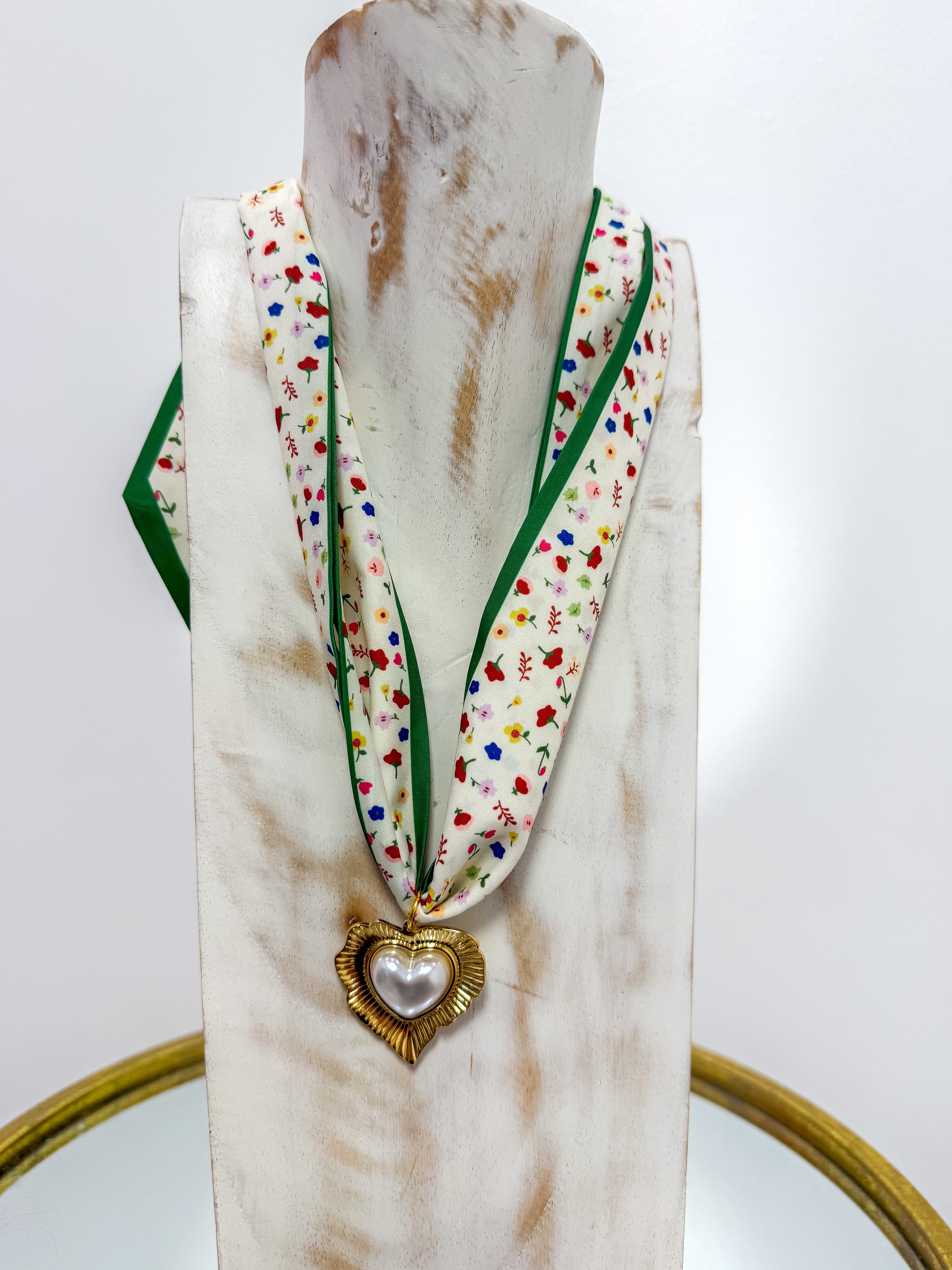 Pearl Heart Dainty Floral Scarf Necklace
