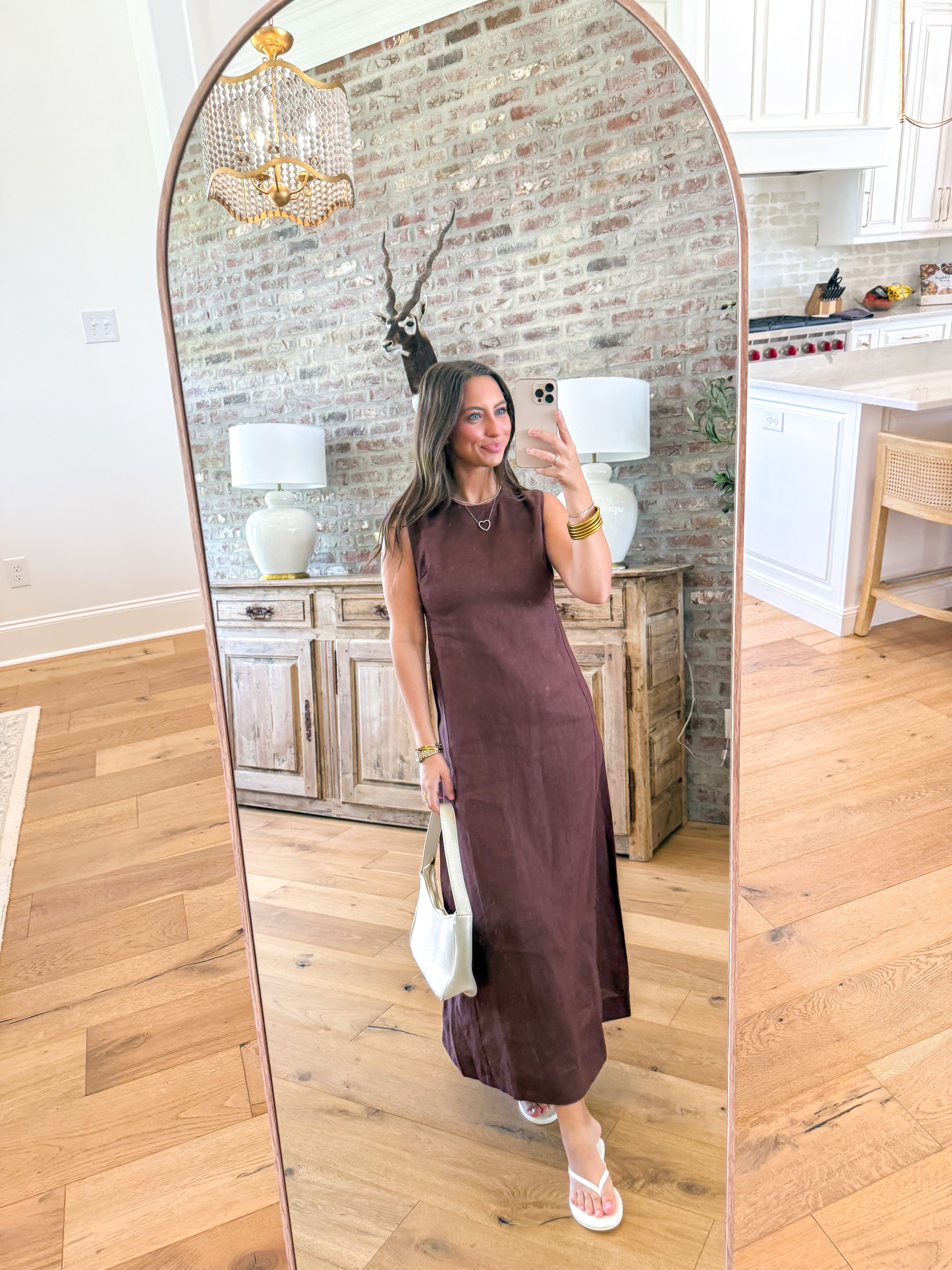 Debbie Open-Back Maxi Linen Dress Brown