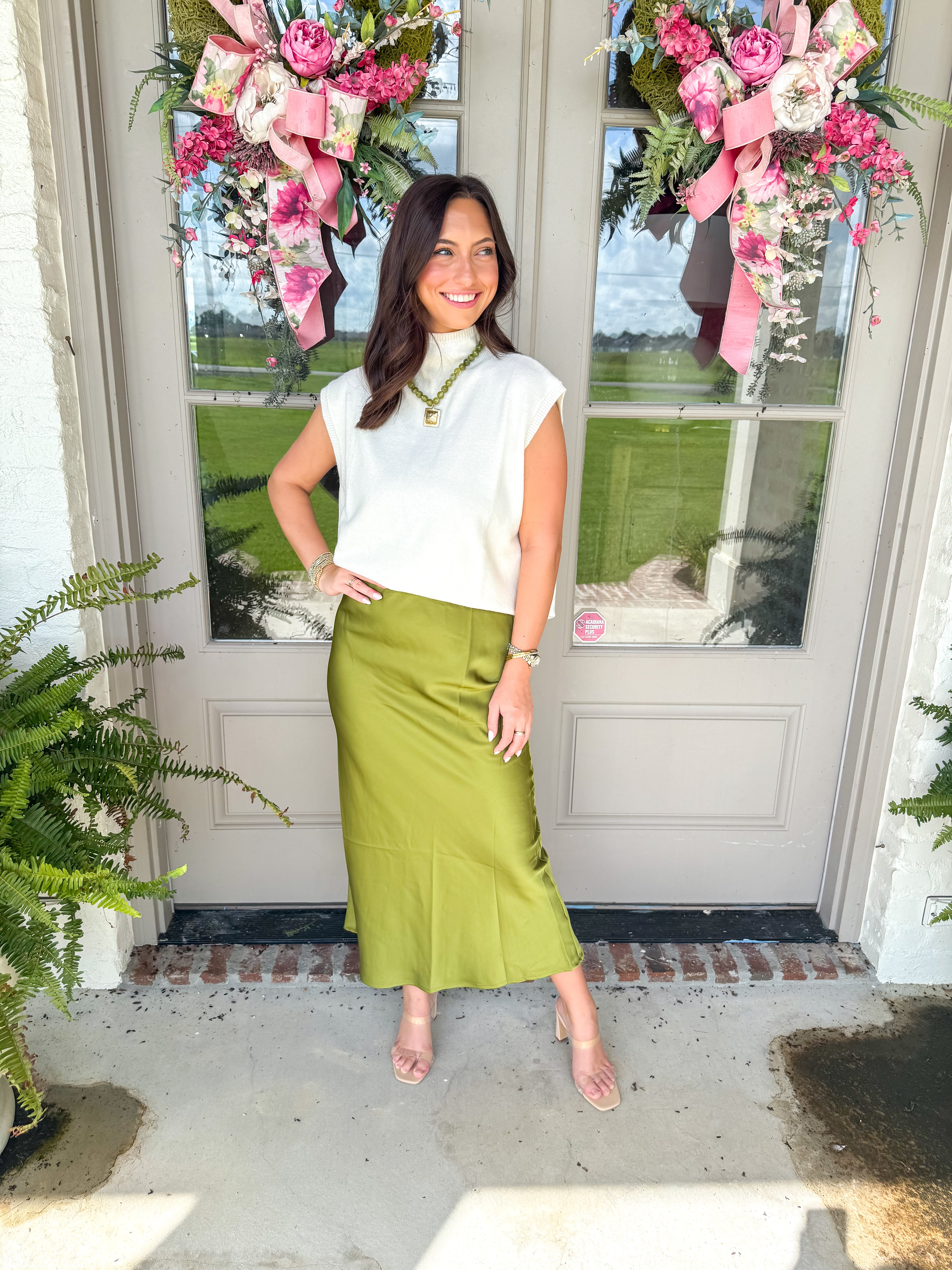 Satin Midi Skirt Olive