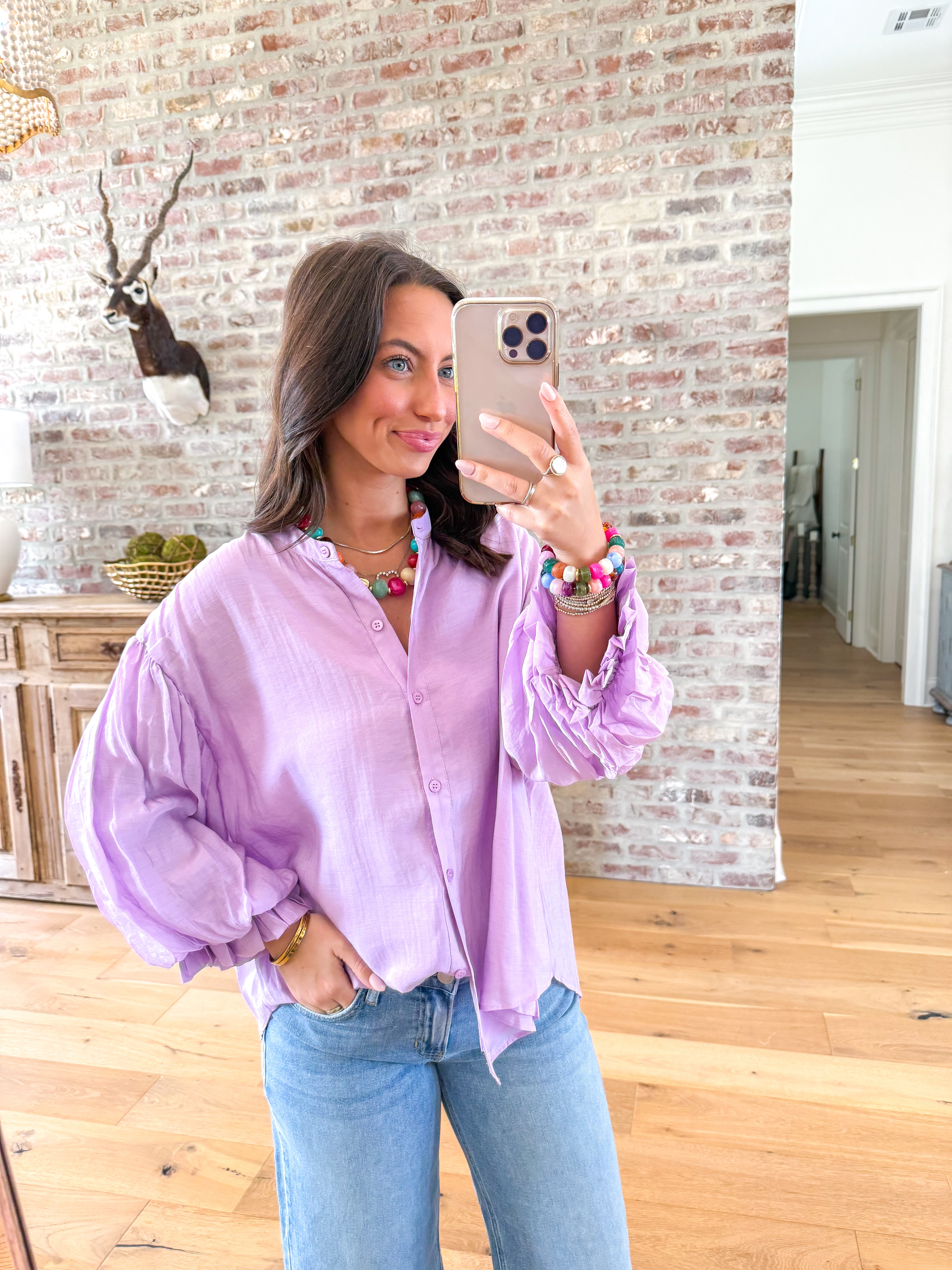 Lavender Puff Sleeve Button-Down