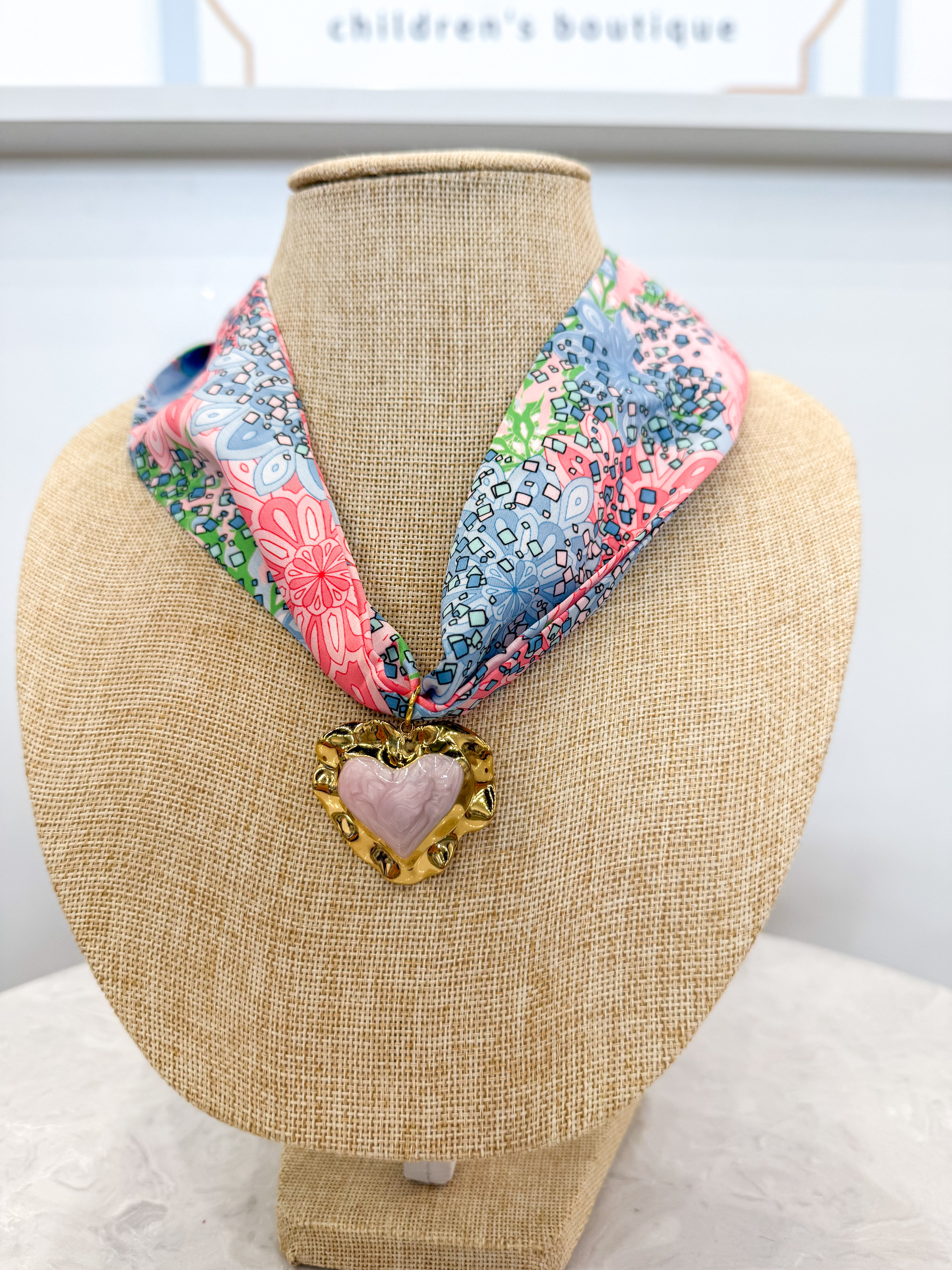 Lori Colorful Pink Heart Scarf Necklace
