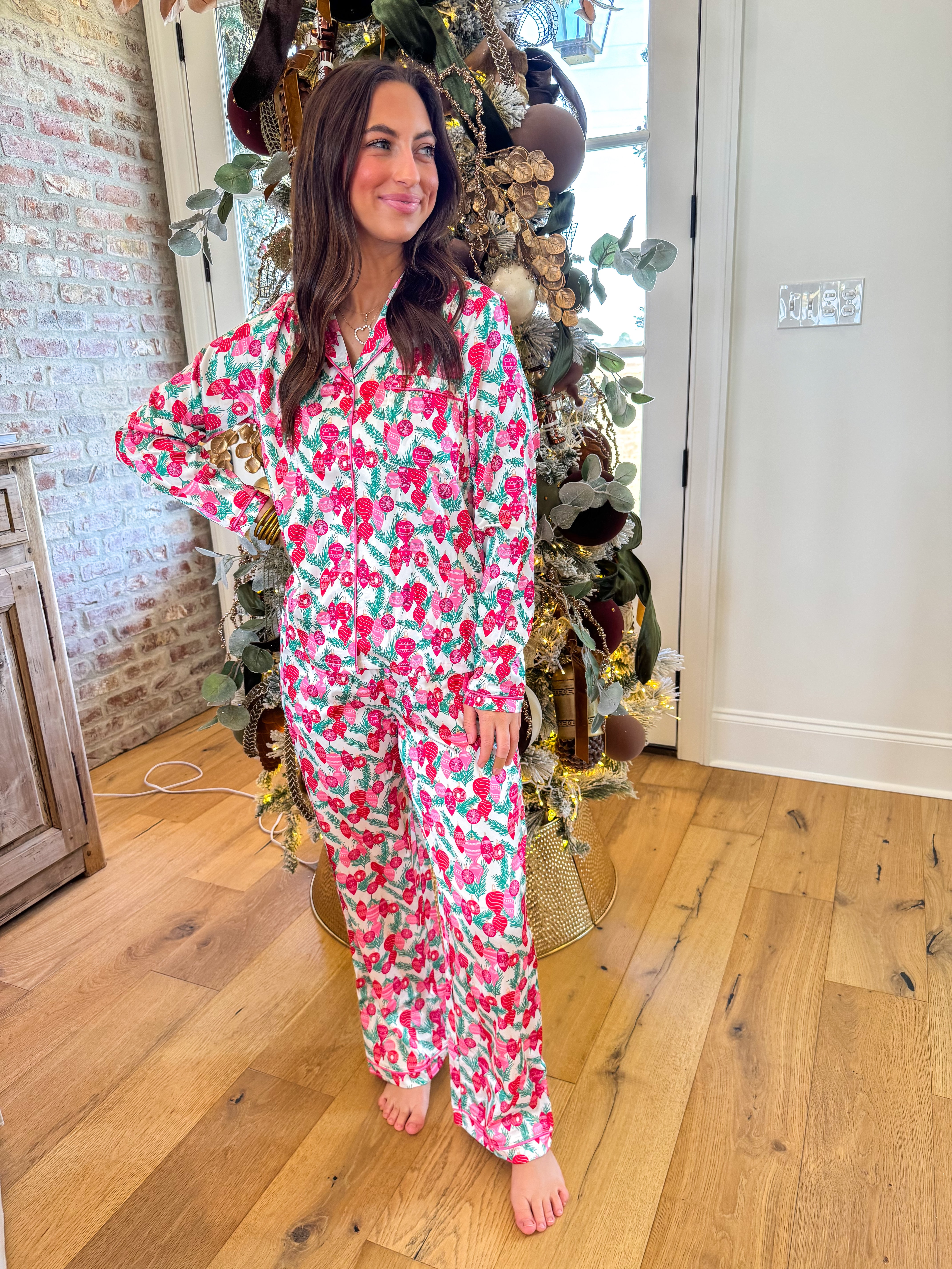 Charlotte Pajama Set | Trim The Trees Pink