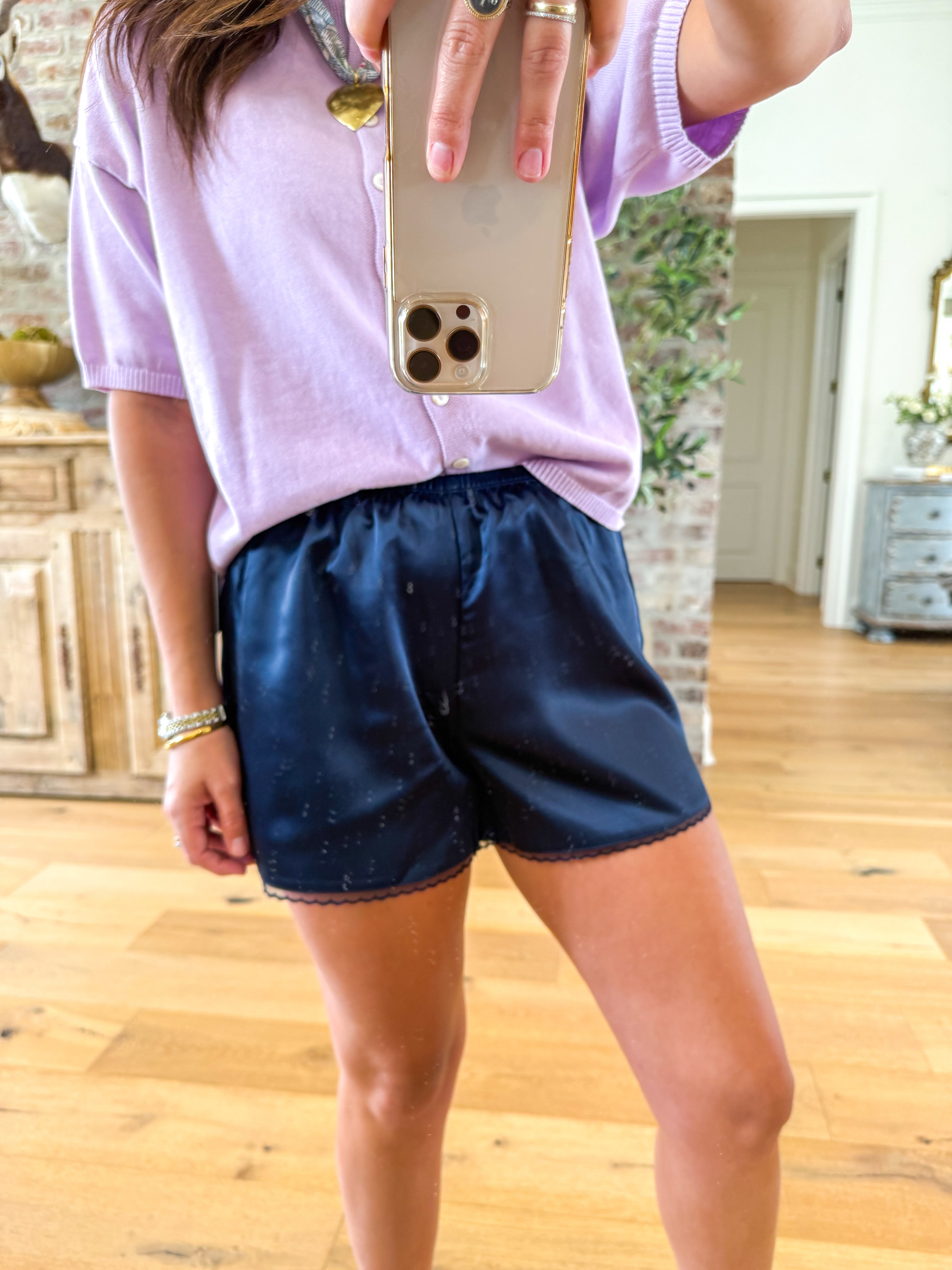 Midnight Lace Satin Shorts