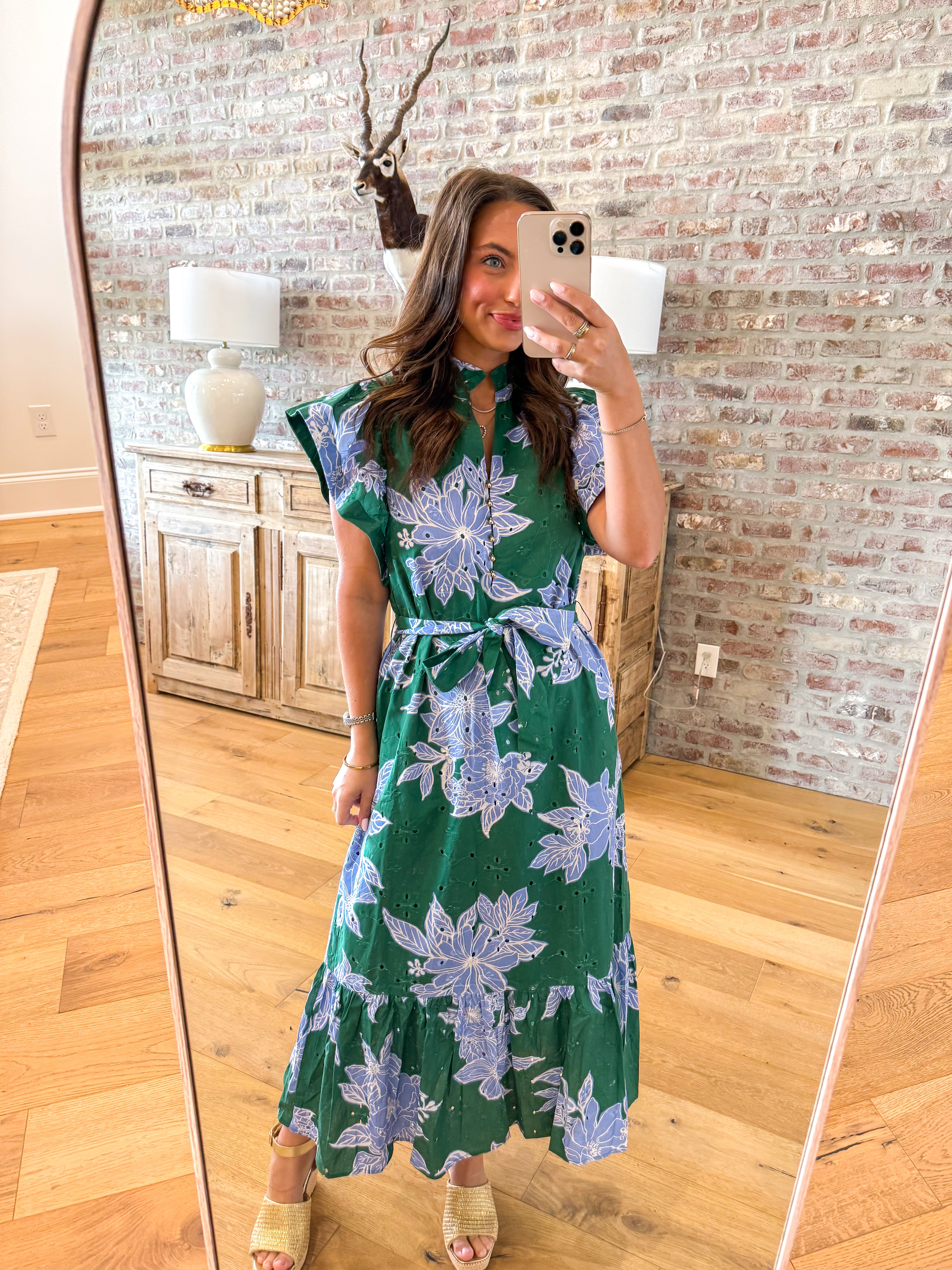 The Garden Party Midi Dress Green/Blue