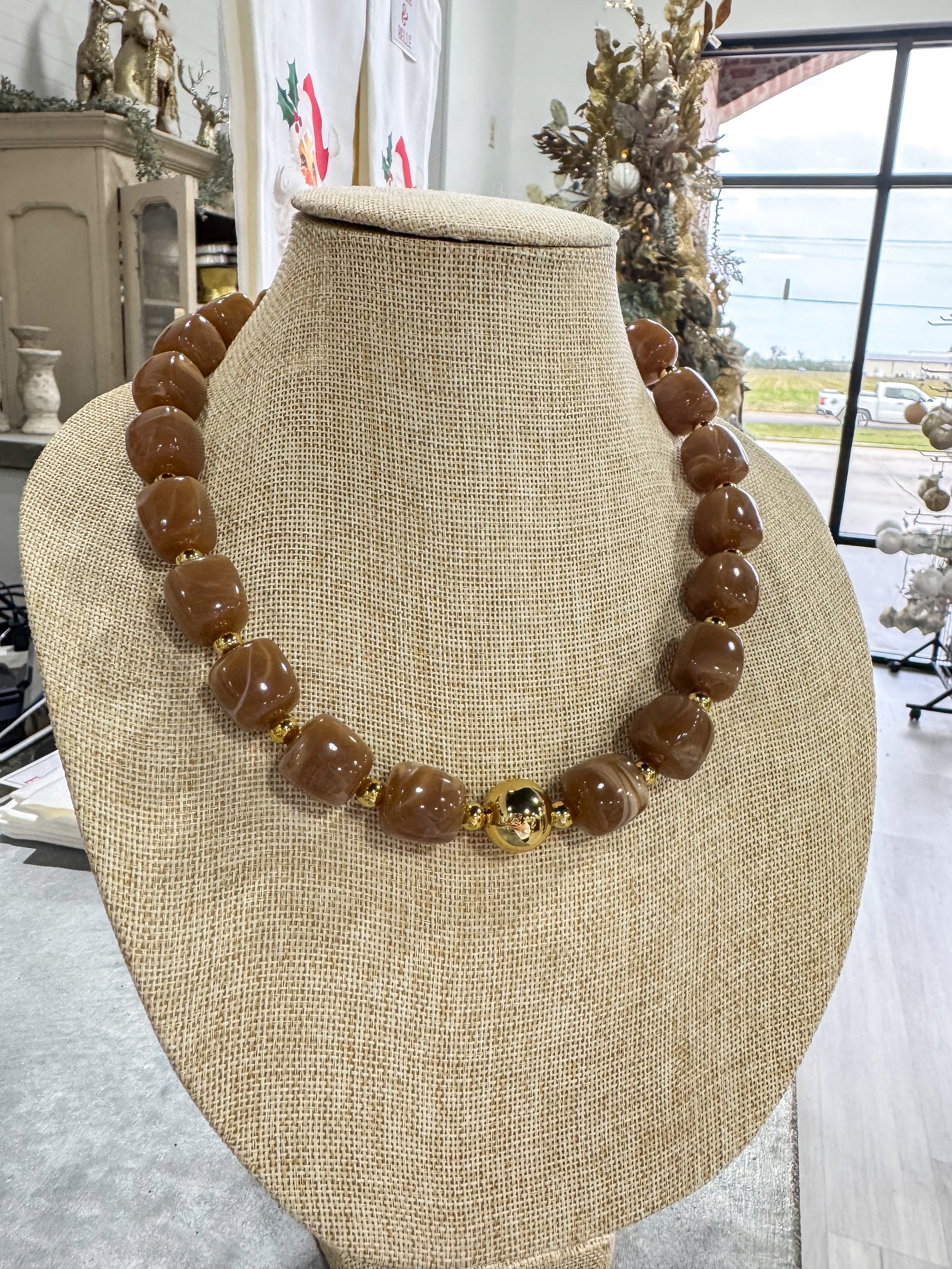 Mocha & Gold Stone Necklace