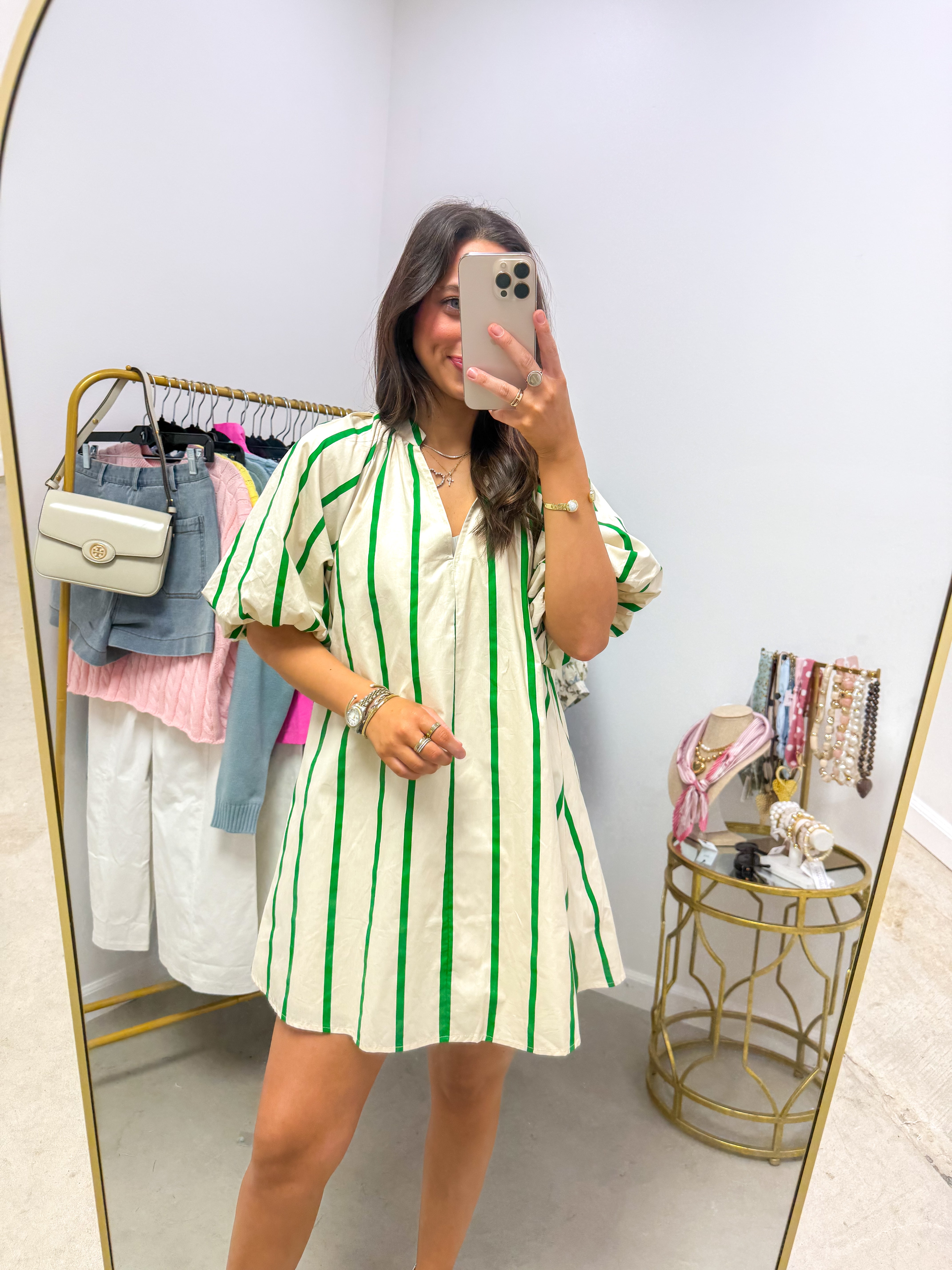 Seize The Day Kelly Green Striped Mini